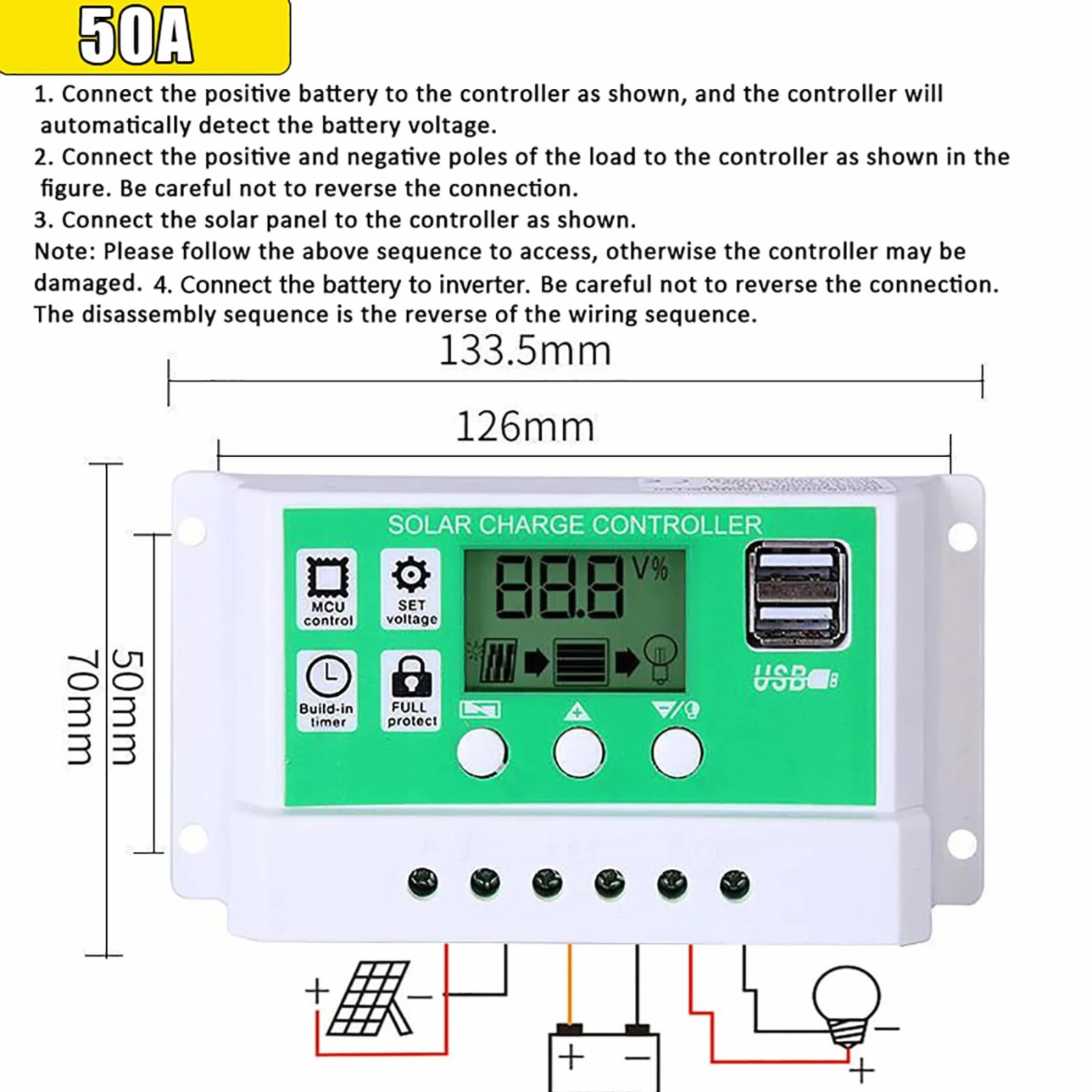 Inversor solar de 6000 W con panel solar monocristalino de 100 W, kit inversor de potencia de 12 V a 220 V con controlador de carga PWM de 50 A, pantalla LCD y USB: sistema de energía solar portátil f