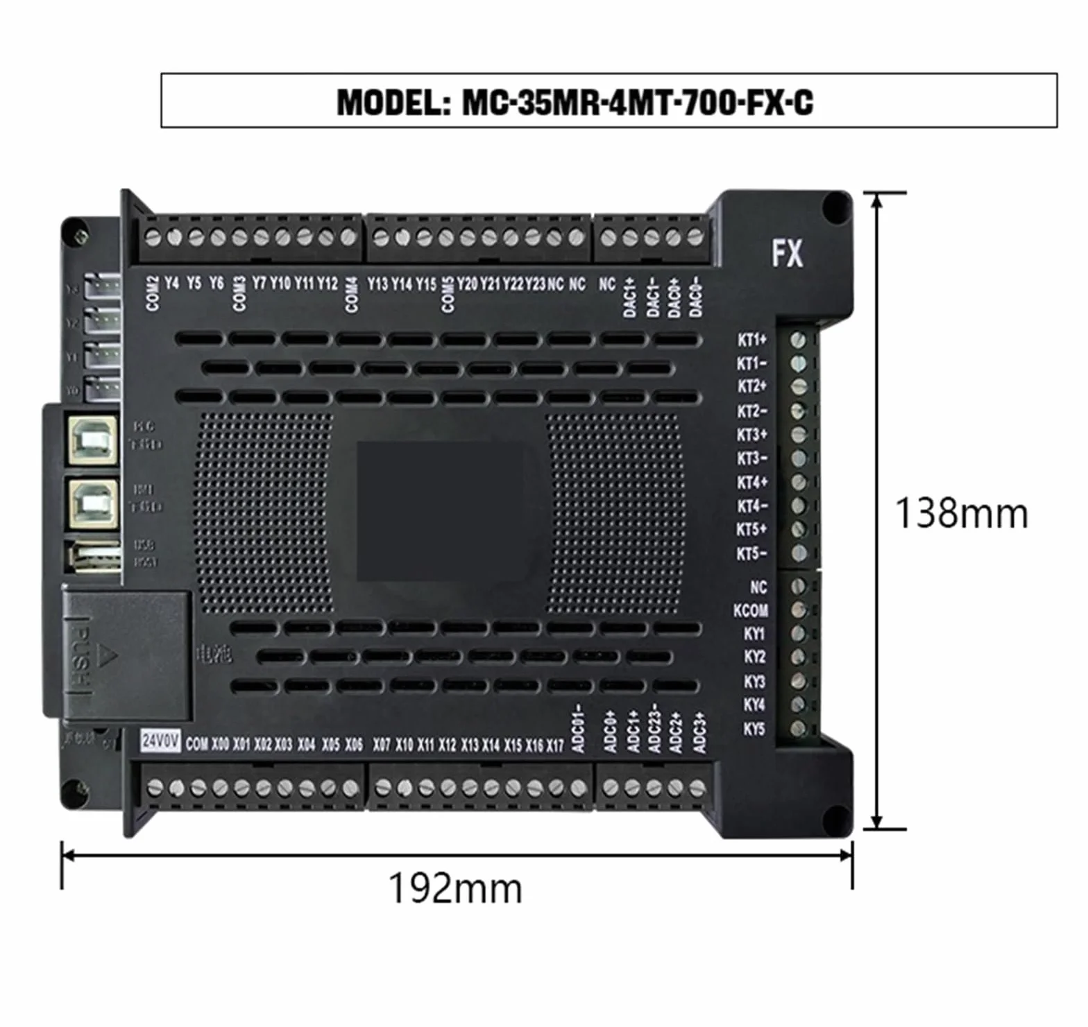 PLC HMI Todo en uno de 7" Controlador lógico programable Integrado con Pantalla táctil, Entrada y Salida de señal analógica incorporada(40MR-12MT-700-FX1N-C)