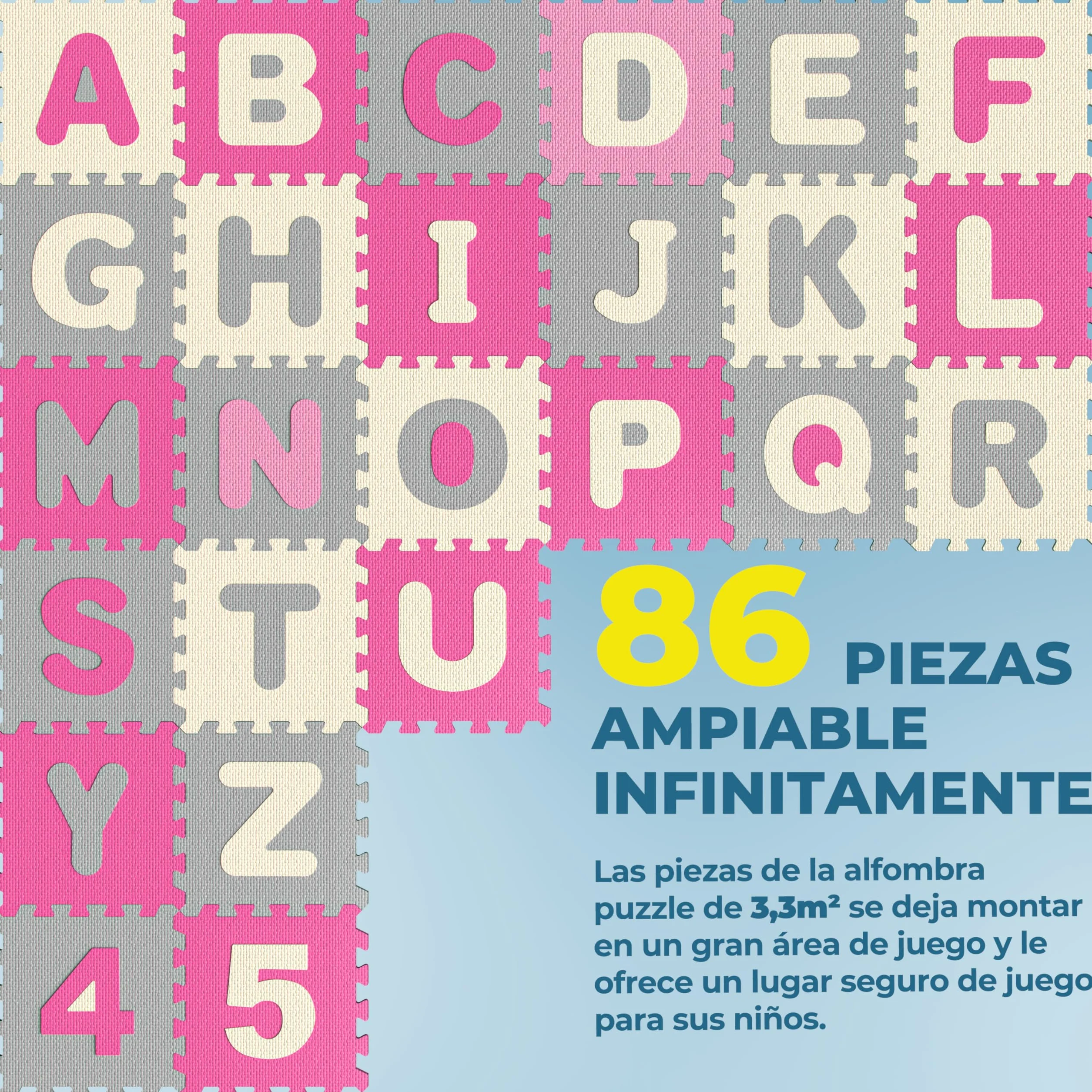 Spielwerk Alfombra Puzzle XXL 86 Piezas Letras Números 3,3m² Gomaespuma Rosa