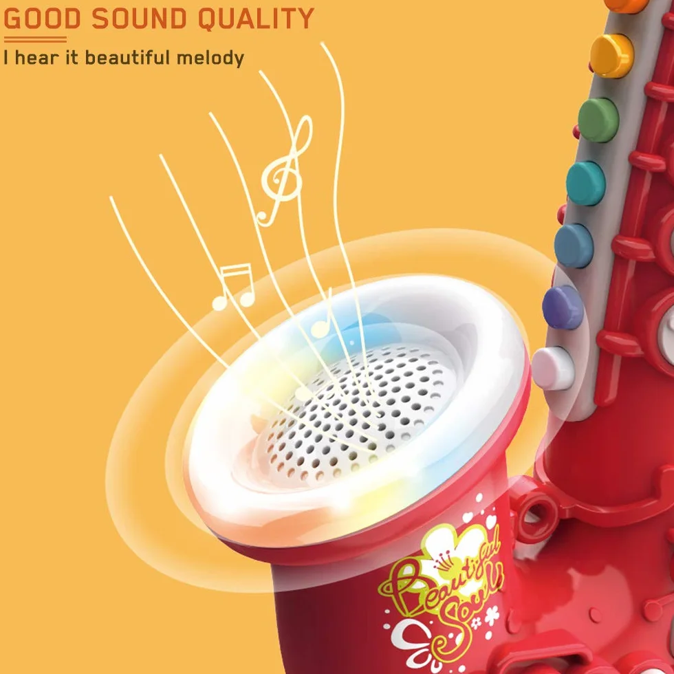 Saxofón de Juguete para Niños 8 Notas Plástico Instrumento Musical Educativo Portátil Rojo