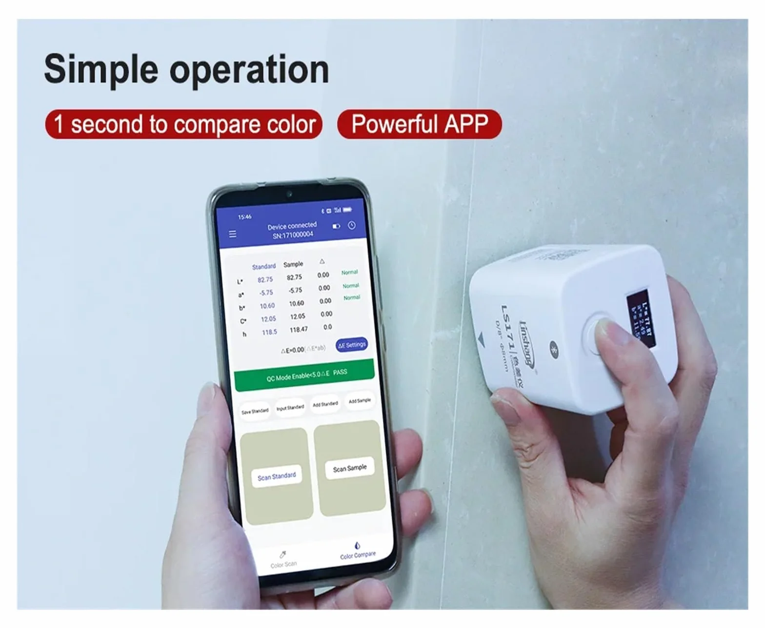Colorímetro Digital LS171 D/8 NCS RAL Pantone Bluetooth para Plástico