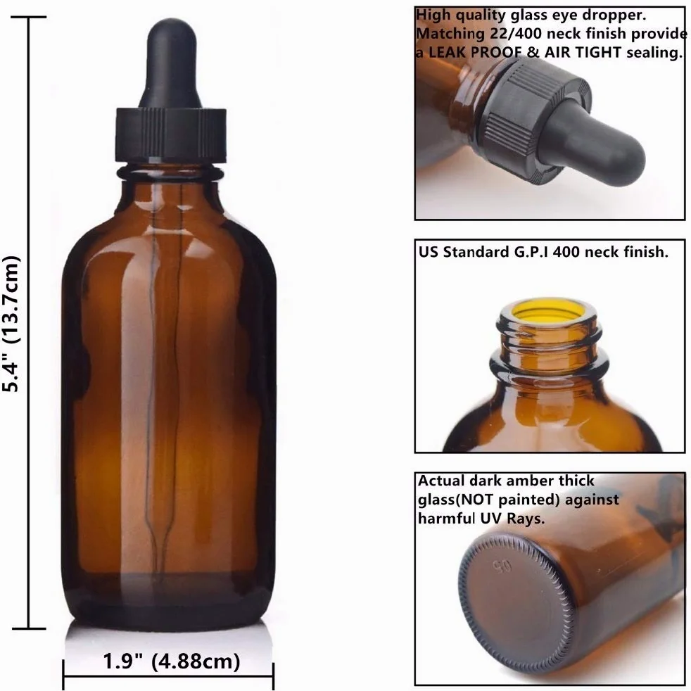 Genérico X-BAOFU 6 unids 120 ml Botella de gotero vacío ámbar pipeta de Vidrio for aceites Esenciales órgano Laboratorio Productos químicos dispensación e líquido aromaterapia 4oz