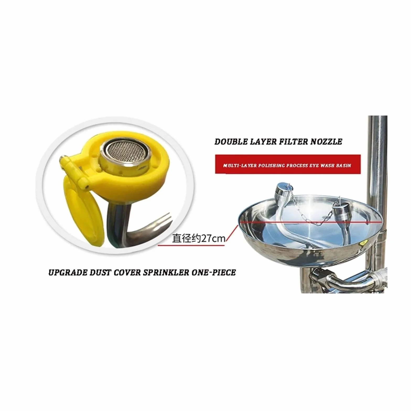 Ducha lavaojos de emergencia acero inoxidable 304, conjunto ducha doble ojo vertical Para uso de bricolaje(B)