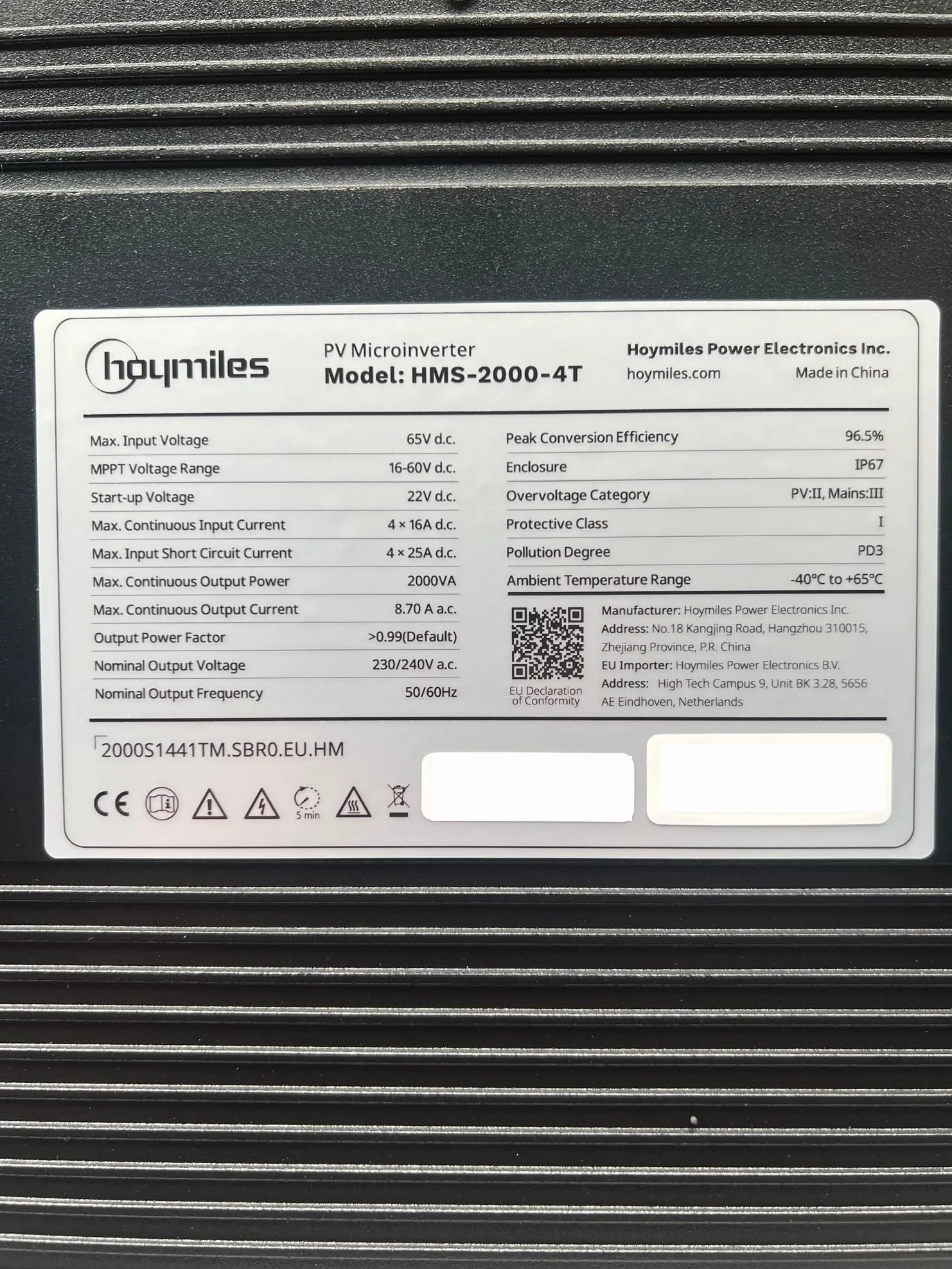 Hoymiles HMS-2000-4T - Microinversor para cuatro módulos solares (2000 W, con WiFi opcional para central de balcones (dirección: 0% según §12, apartado 3, UstG)