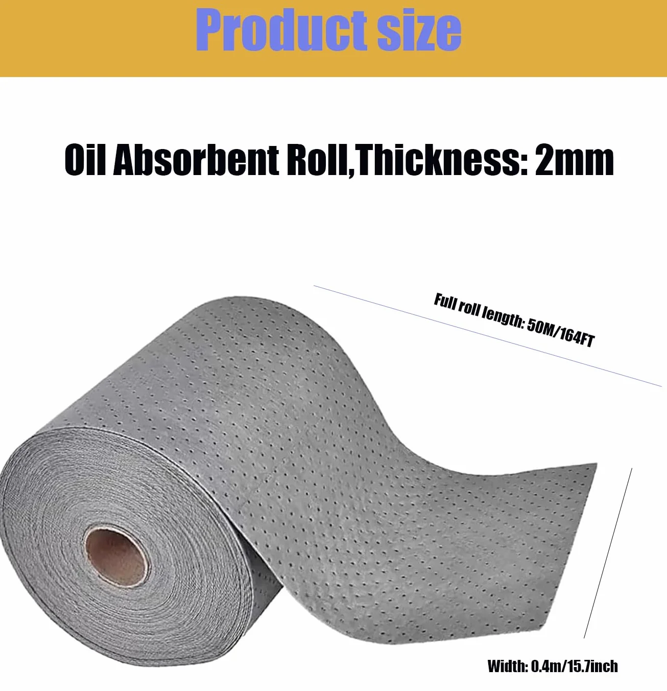 Almohadillas absorbentes de Aceite Alfombrillas industriales de Control de derrames de petróleo de Polipropileno Rollo de 100 Hojas Las Almohadillas absorbentes de Aceite(Size:40cm*50cm-1 Roll)