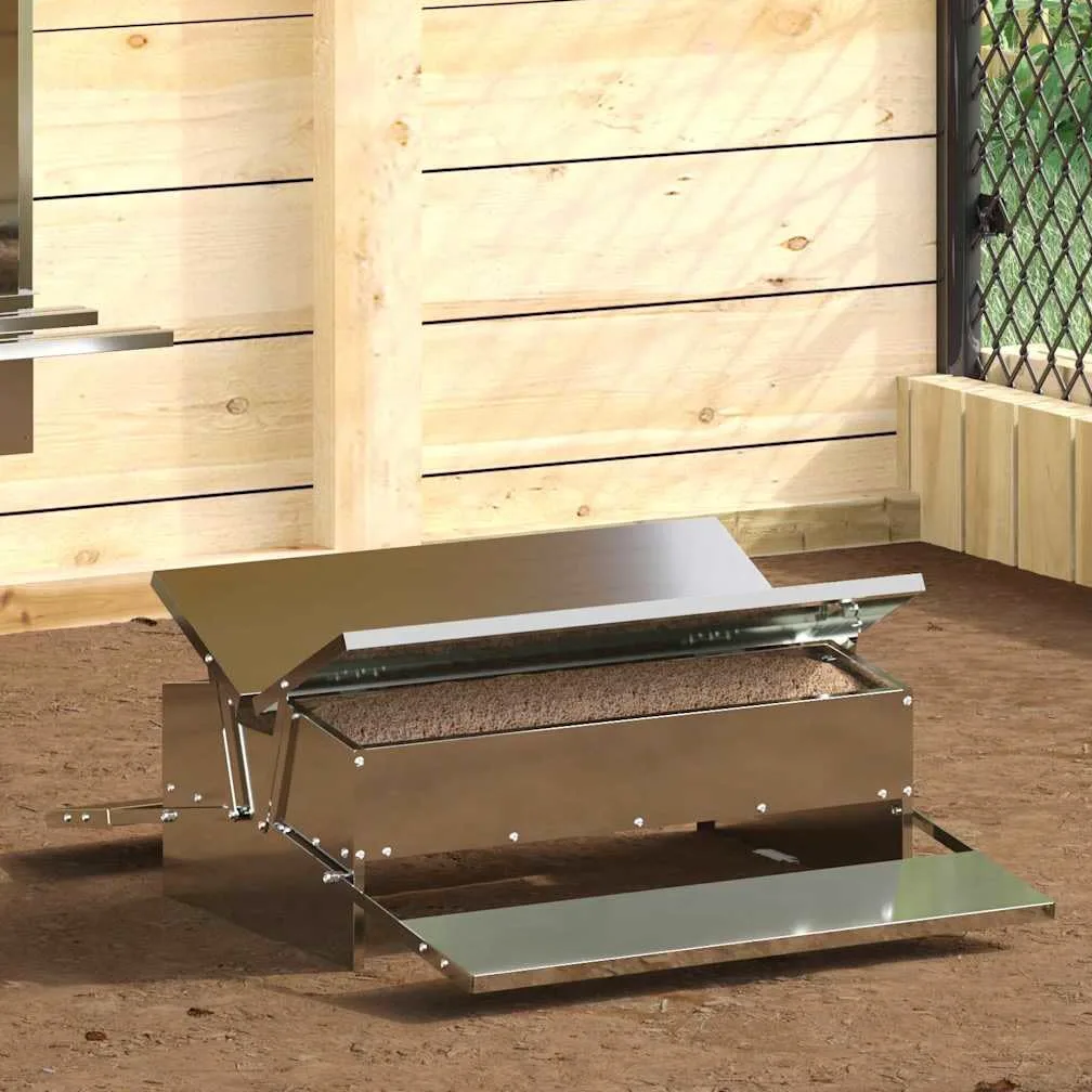 Mangloder - Alimentador para gallinas de acero galvanizado plateado, 75 x 53 x 20,5 cm, capacidad de 10 kg, comedero para interior y exterior, resistente a la intemperie y al agua para alimentación