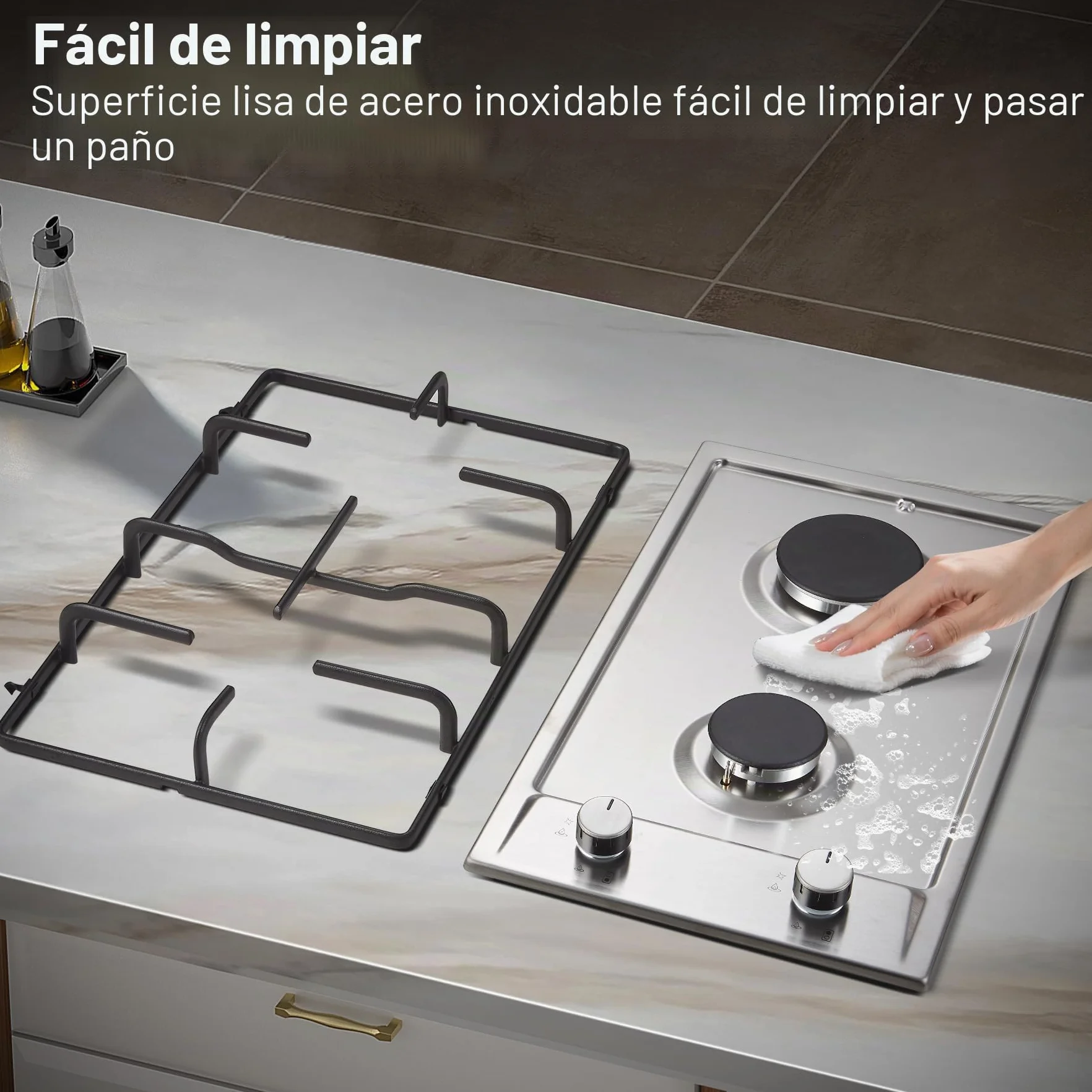TopStrong Placa de Gas 2 Fuegos 30cm Encimera Gas Butano Acero Inoxidable 4200W