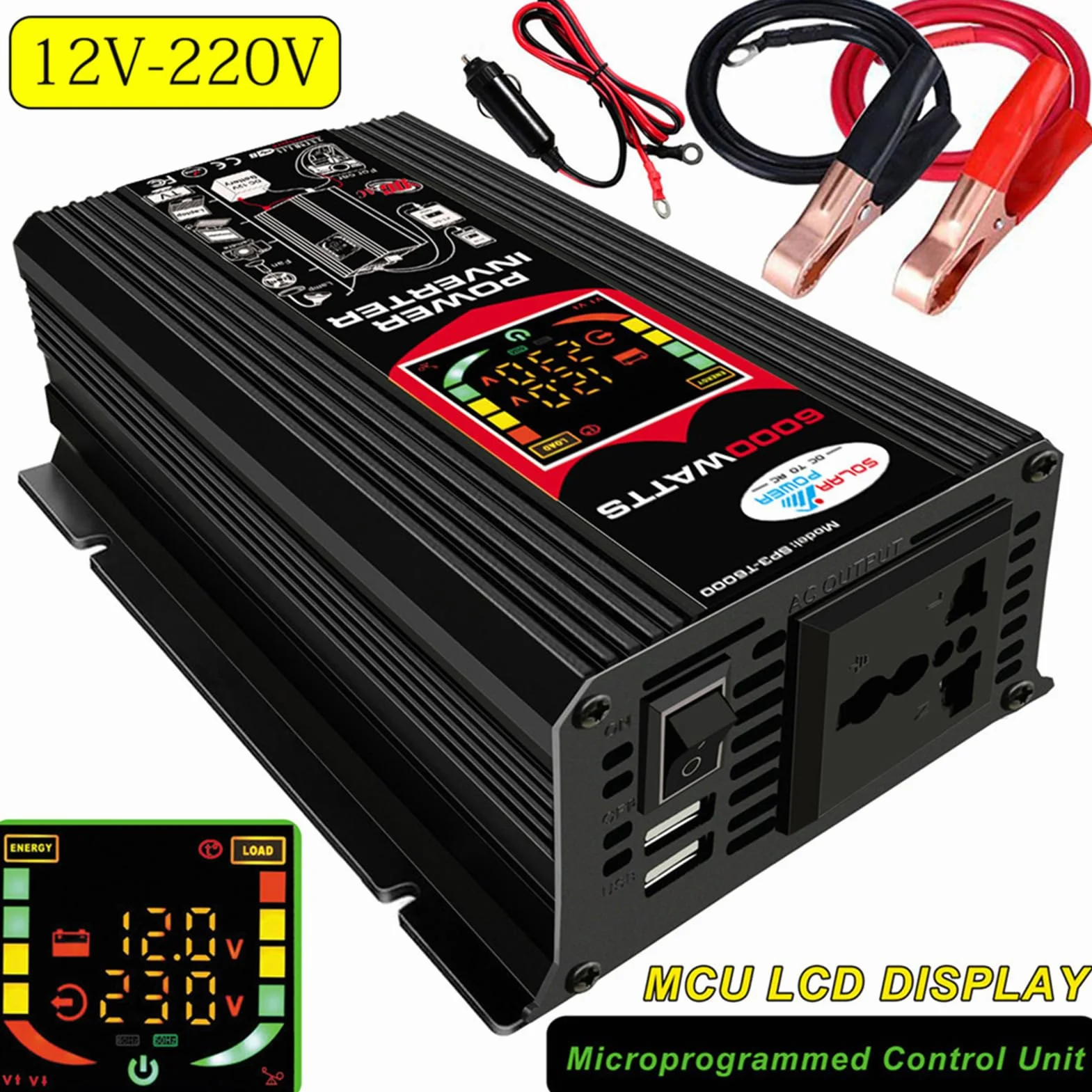 Kit de generador solar - Kit de solar, kit solar completo de 6000W | Controlador de carga solar de 18 W, 12 V, 30 A, kit completo de panel solar con inversor solar para viajes de camping al ai