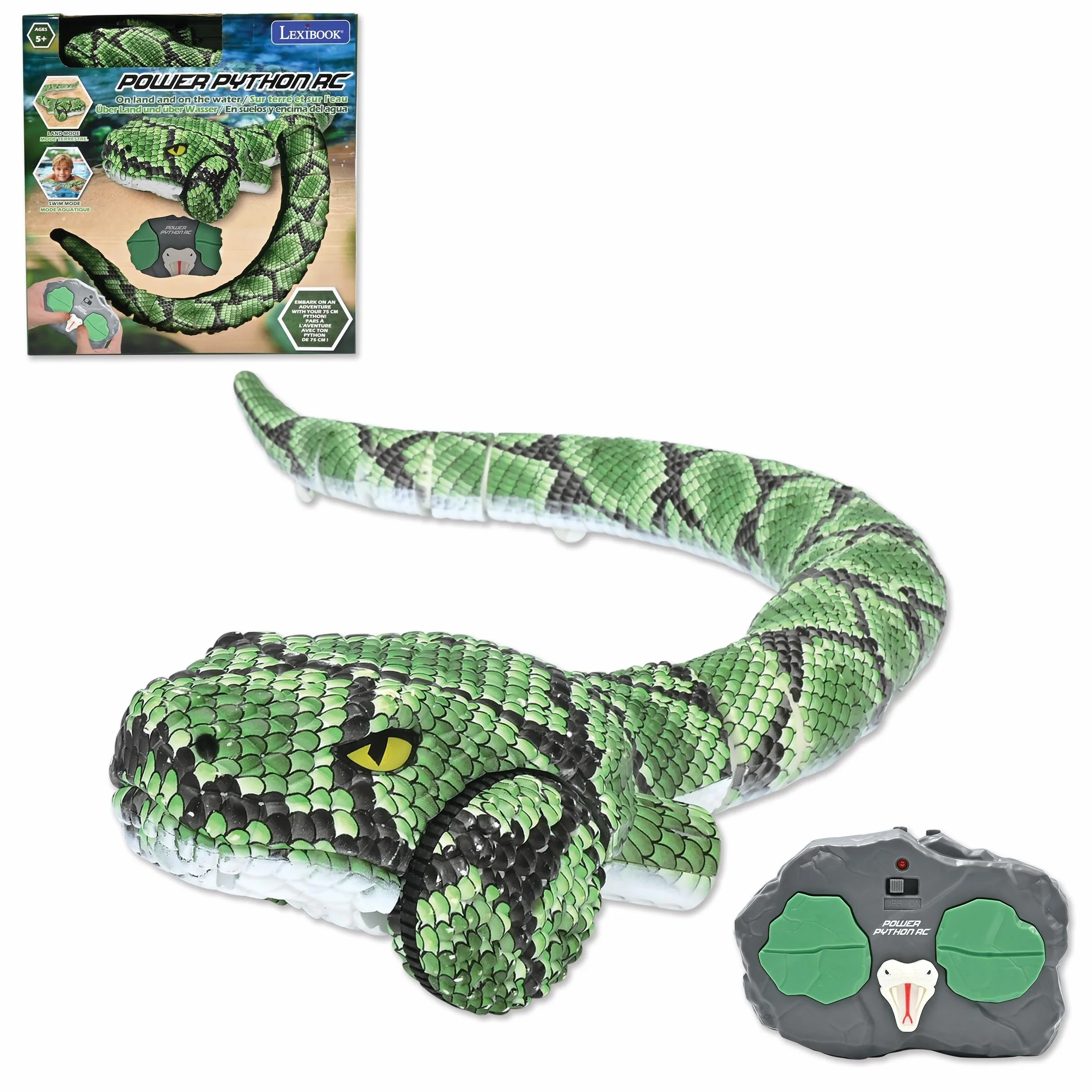 LEXIBOOK Power Python RC Serpiente pitón teledirigida 5 km/h Extensible 75 cm Verde SNAKE01LXB