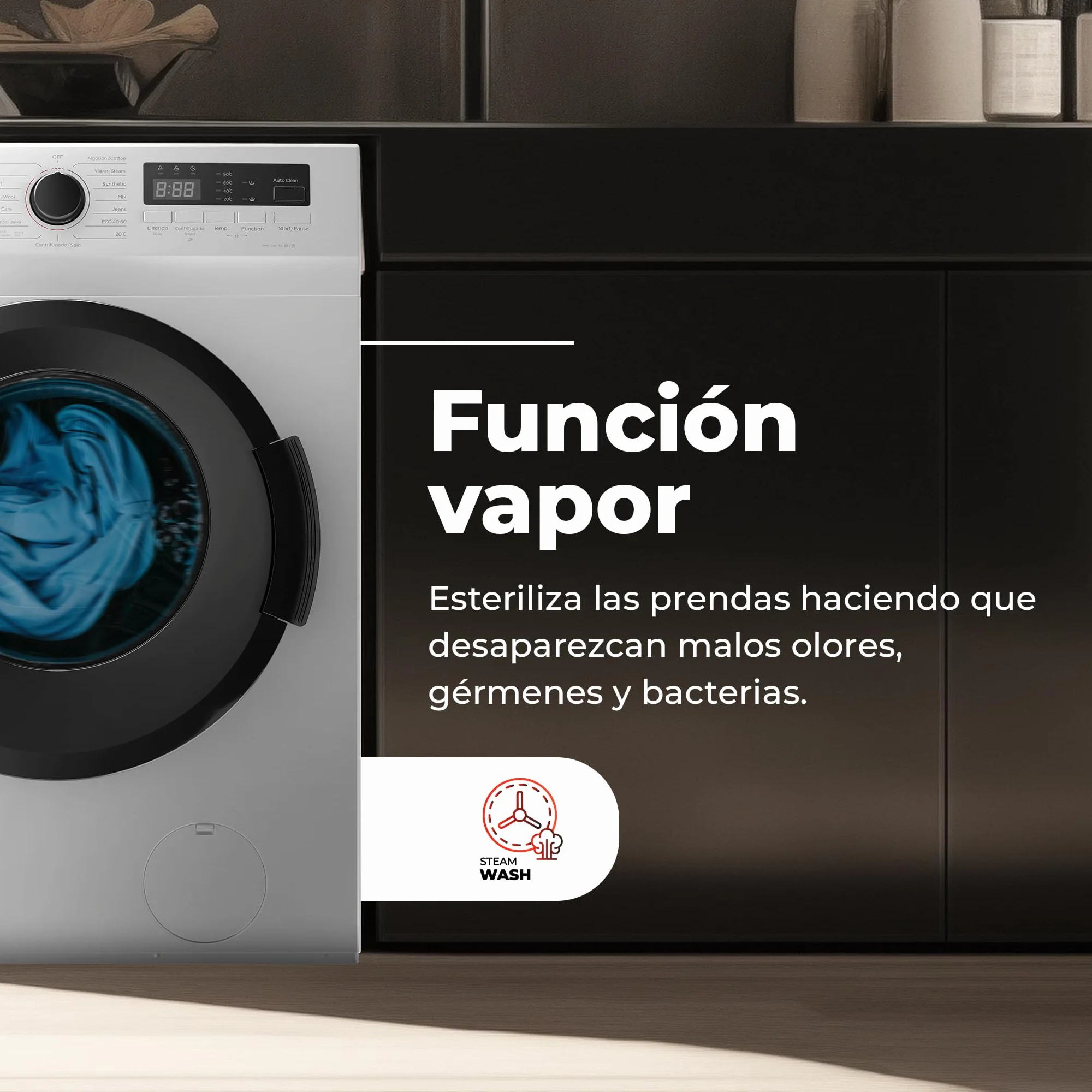 EVVO Lavadora Carga Frontal 7kg 1400 rpm Motor Inverter Clase A Vapor Blanco 40cm