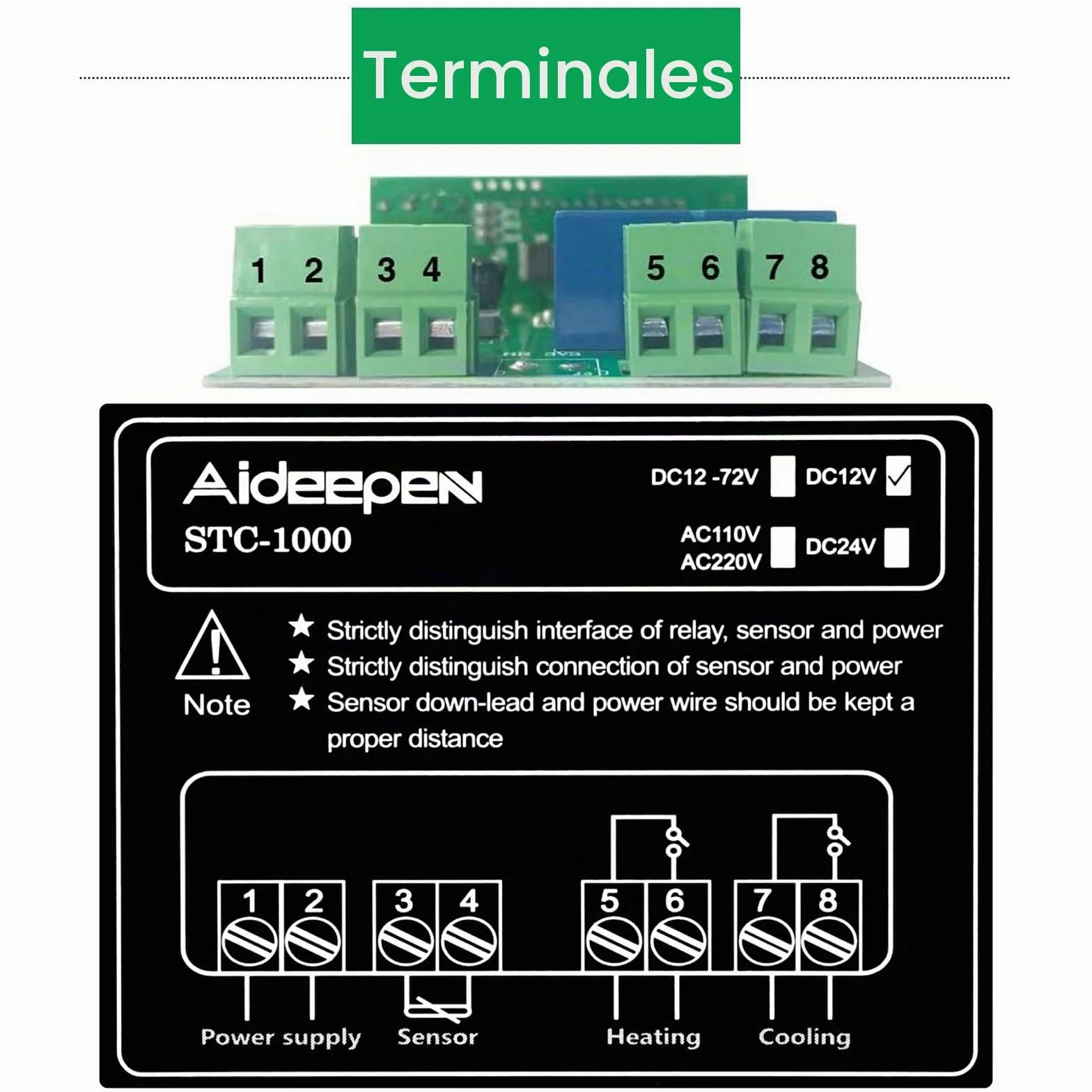Aideepen STC-1000 Termostato Digital 12V DC Controlador de Temperatura con Sonda NTC 10K