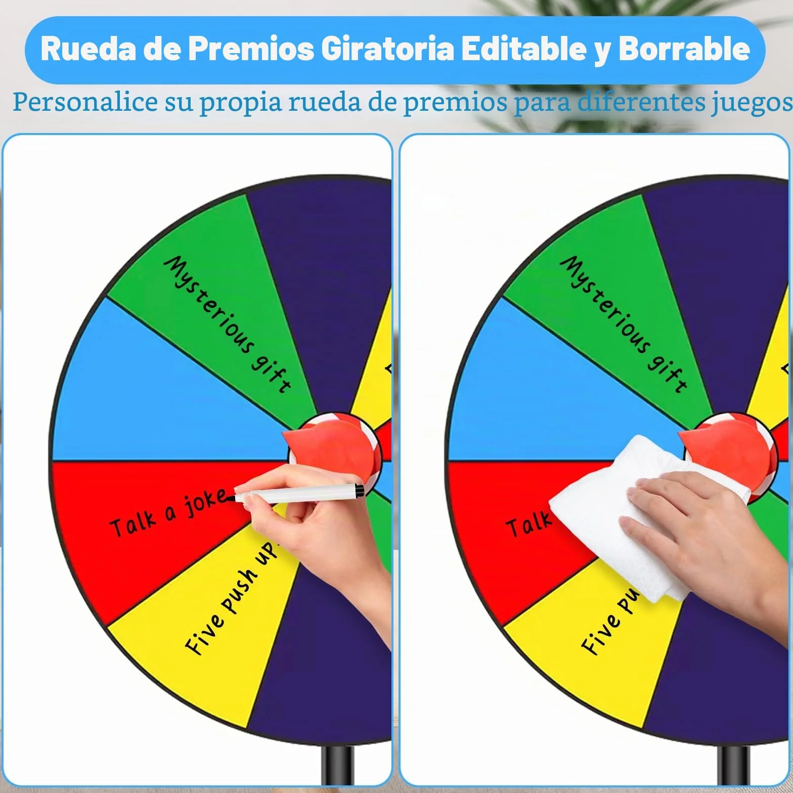 Ruleta de la Suerte Giratoria 8 Pulgadas con Bolígrafo, 10 Ranuras, Rueda de Premios Multicolor para Festivales