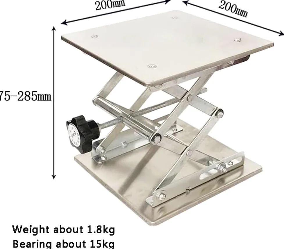 Mesa de elevación de laboratorio de acero inoxidable, gato de laboratorio portátil ajustable con control de altura para cargas de 5 a 25 kg, plataforma de 300 x 300 mm para un fácil movimiento y