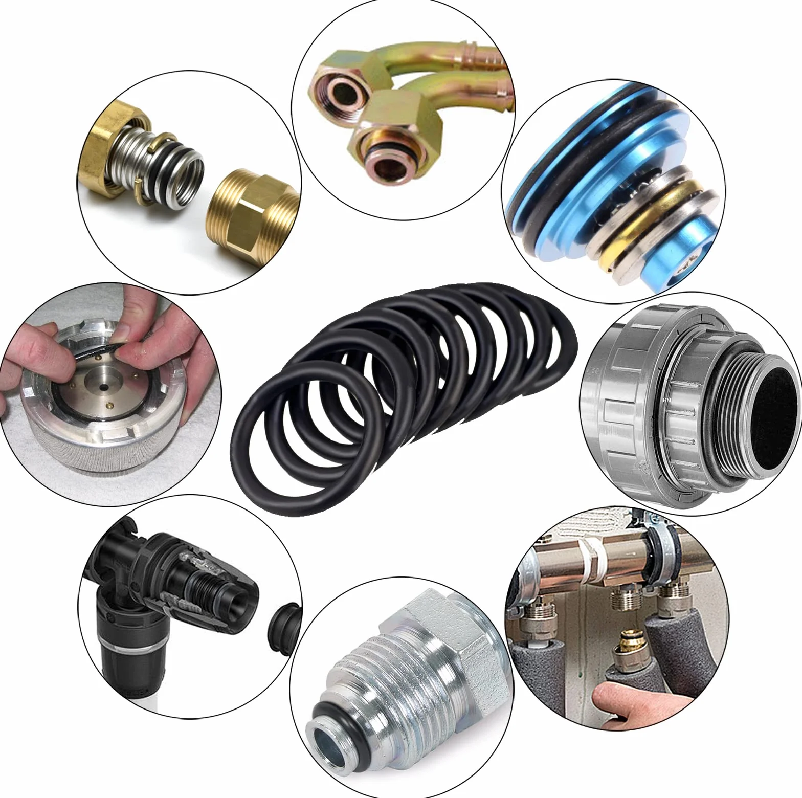 Goma Sintética O-Ring Kit Surtido para Juntas Aislamiento Reparación Coche Negro