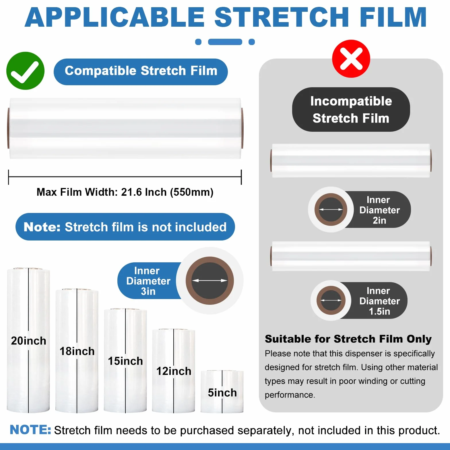 Máquina de embalaje de película estirable, dispensador de película estirable de mesa de acero inoxidable, herramienta de envoltura manual de palets (24 pulgadas)