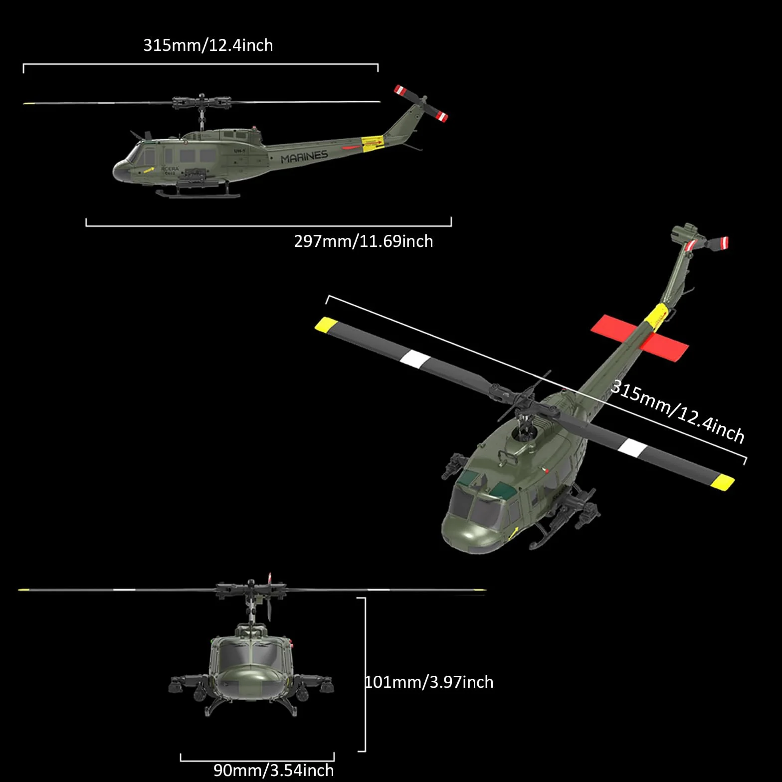 RC ERA C032 UH-1 Huey Helicóptero teledirigido para adultos 1/48 Escala 2.4G 6CH Gyro Stabilized Altitude Hold Optical Flow 3D Stunt Drone Rosa