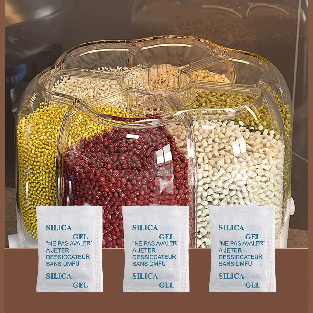 Gel de sílice Desecante 3 Gramos x 100 Bolsitas Absorbentes de Humedad Resistentes al Aceite para Almacenamiento de Alimentos