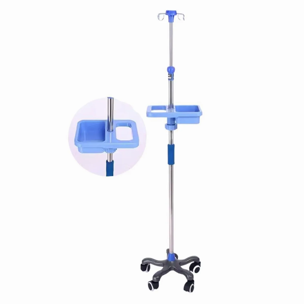 Soporte intravenoso portátil for uso médico con ruedas, soporte intravenoso con 4 ganchos y bandeja, altura ajustable de 1,5-2M for hospital y hogar Postes IV