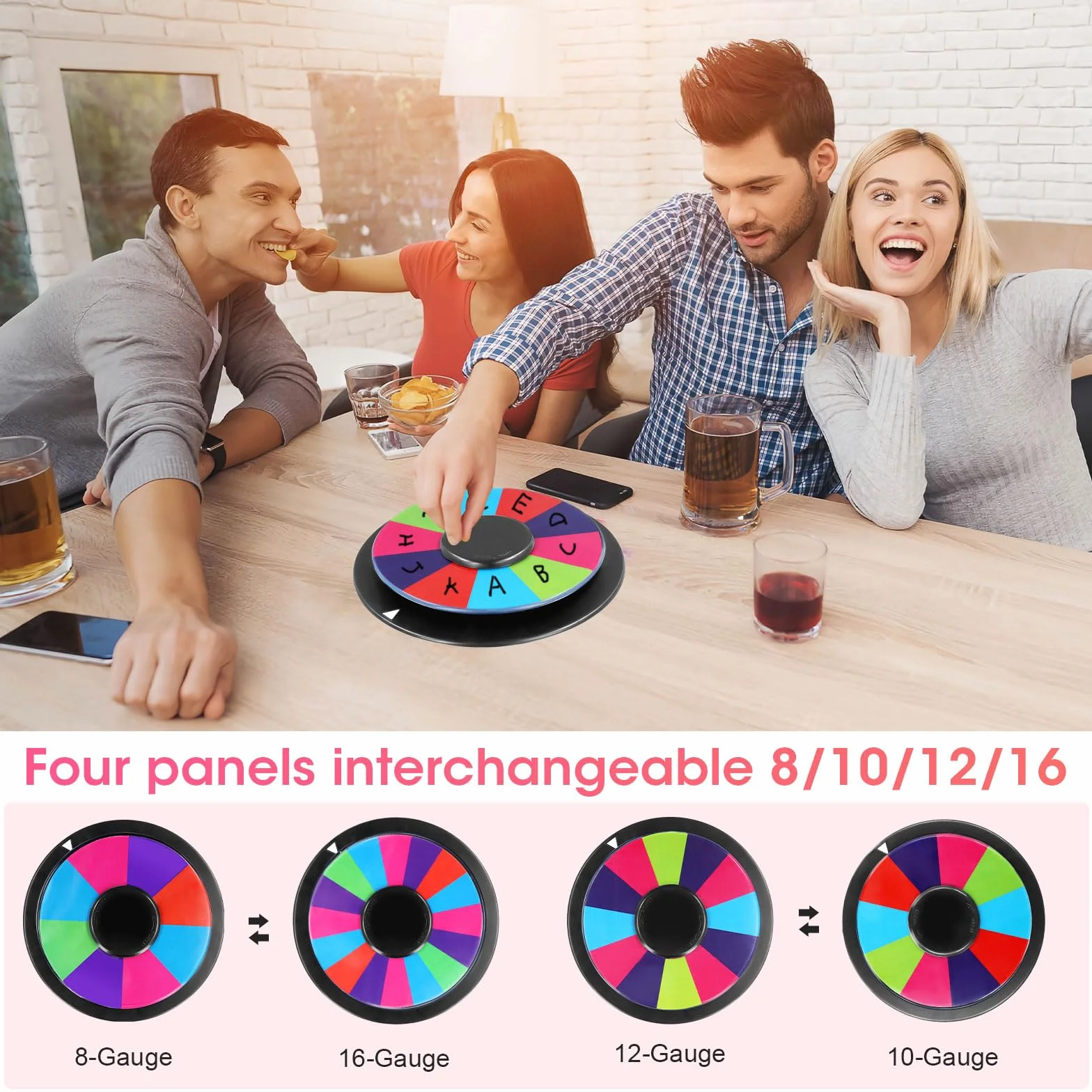 Towwoo 10" Ruleta de la Suerte 25 cm con 8 Tragamonedas Editables, Base Antideslizante, Spinning Prize Wheel con Trípode Metálico para Fiesta
