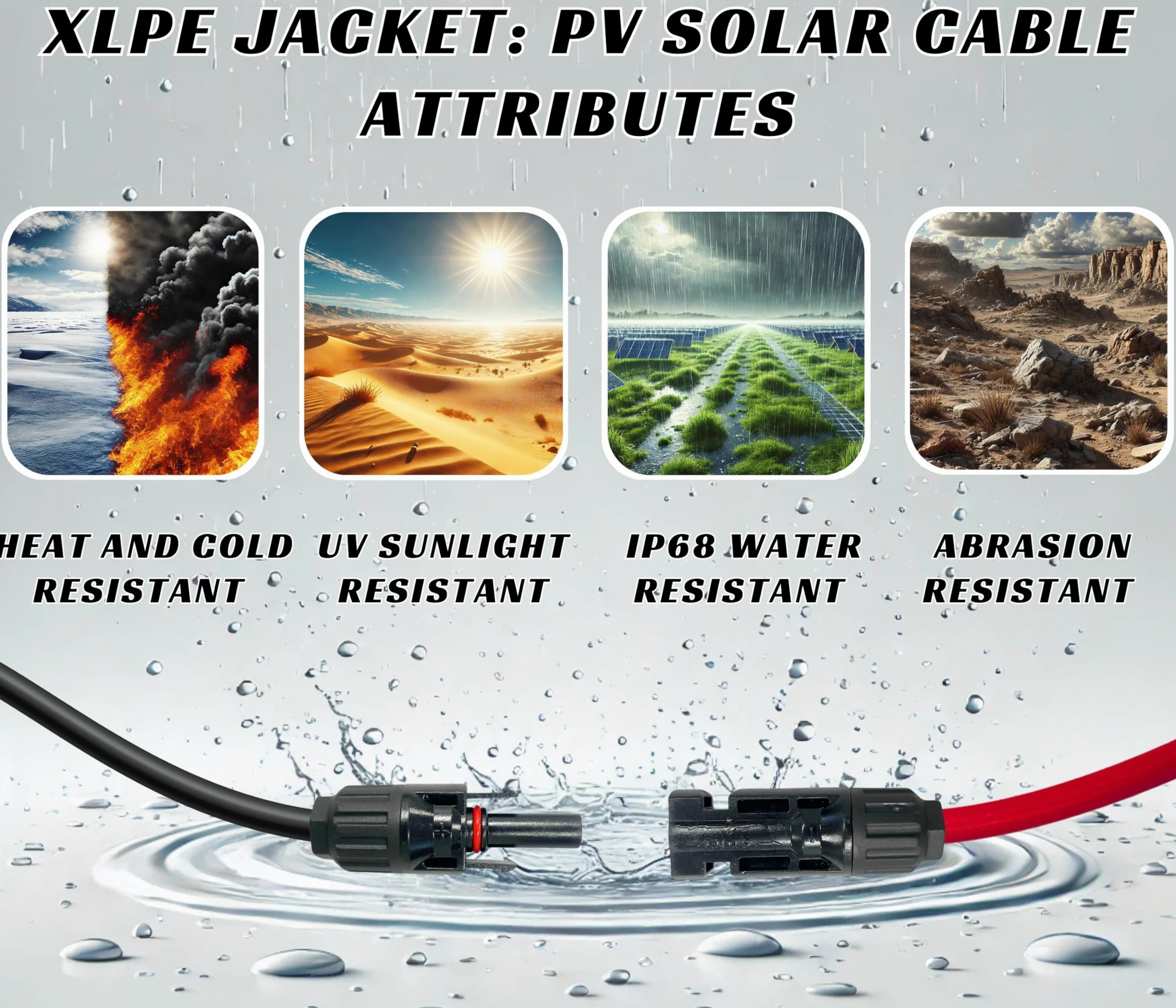 WindyNation Cable de extensión de panel solar de calibre 8 AWG 8, 1 par de conectores solares de cable de extensión de panel solar de 15 pies de color negro + 15 pies (variedad de longitudes