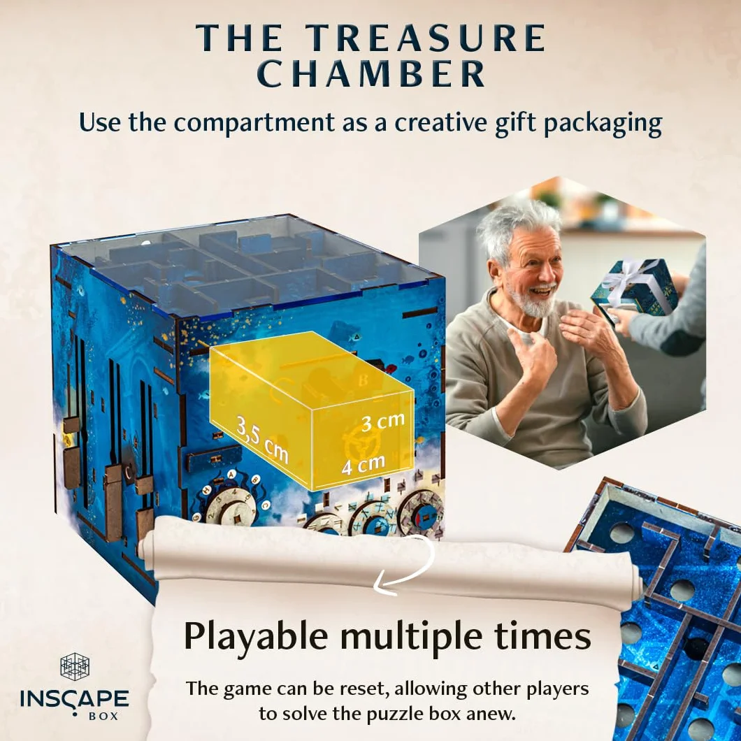INSCAPE Atlantis Labyrinth Cluebox - Caja de rompecabezas de madera 3D - Puzzle Box - Escape Room para adultos y niños