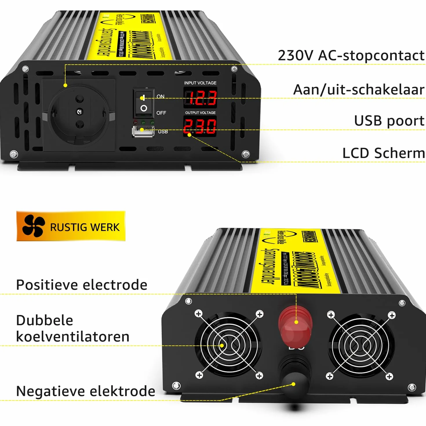 Inversor 12V a 230V 2000w/4000w Conversor de Voltaje de Onda sinusoidal Pura, para casa, Caravana, camión, con Conector USB Integrado 5V/2.1A