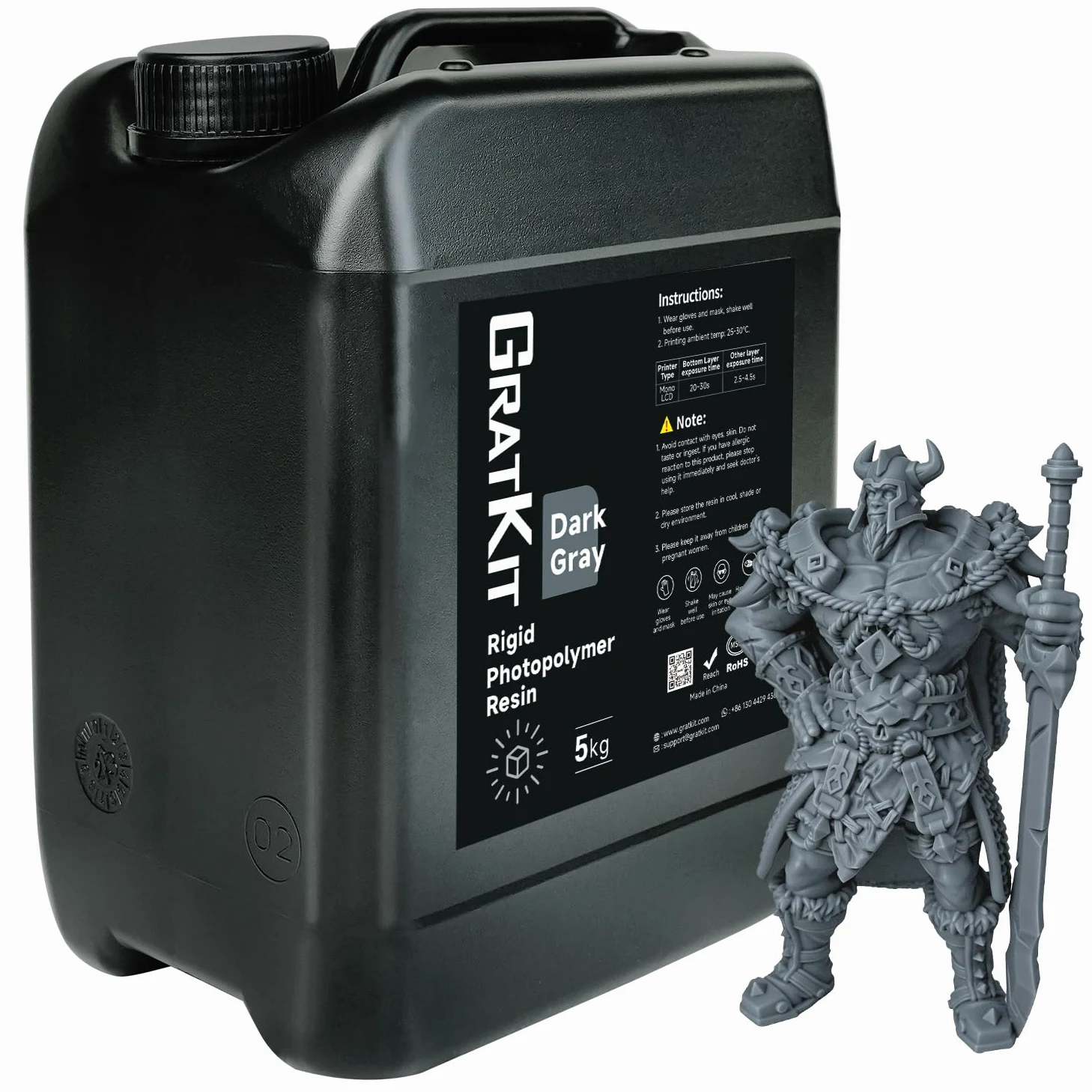 GratKit 8K Rigid Resin,405nm UV-Curing 3D Printer Resin,5000g,Dark Gray | High precision low odor photopolymer resin,low shrinkage 8K/10K 3D printing resin,low viscosity,easy to use,good fluidity