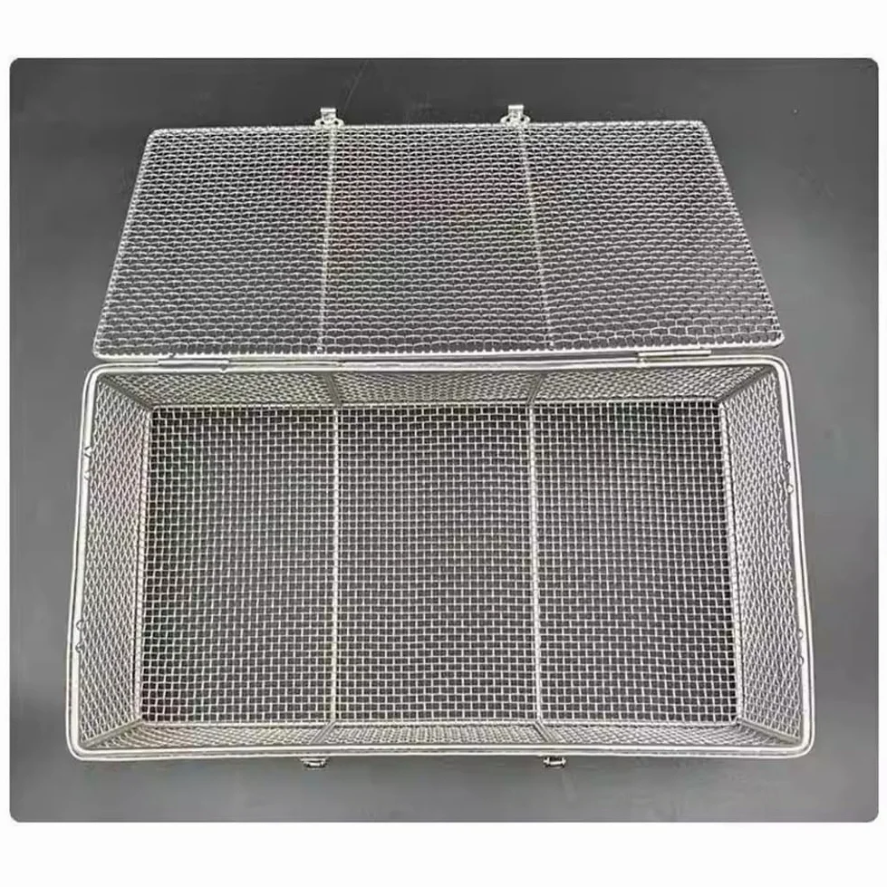 Bandeja de esterilización perforada de malla con tapa, acero inoxidable 304, para instrumentos de hospital y laboratorio