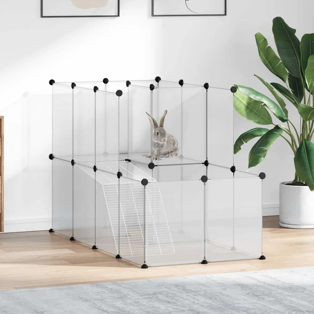 Jaula para animales pequeños, 142 x 74 x 93 cm, Recinto PP y acero con plataforma y escalera, espacio de ejercicio para conejos, hámsters, conejillos de indias, fácil de montar
