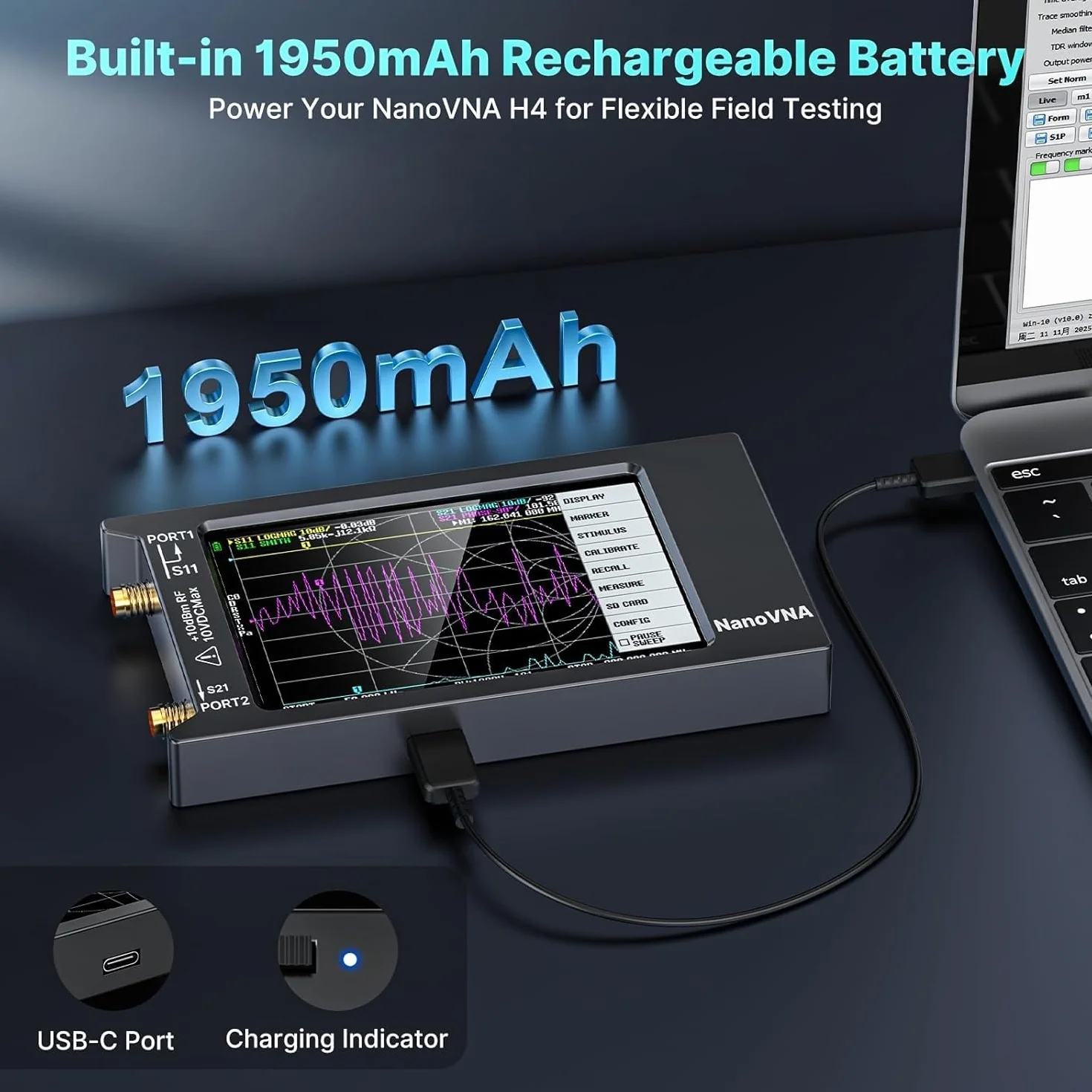 AURSINC NanoVNA-H4 Analizador De Redes Vectoriales, Últimas V4.4 10KHz-1.5GHz HF VHF UHF 4" Pantalla Táctil Nanovna Analizador De Antenas, Radioaficionado, Medición De Los Parámetros S, SWR