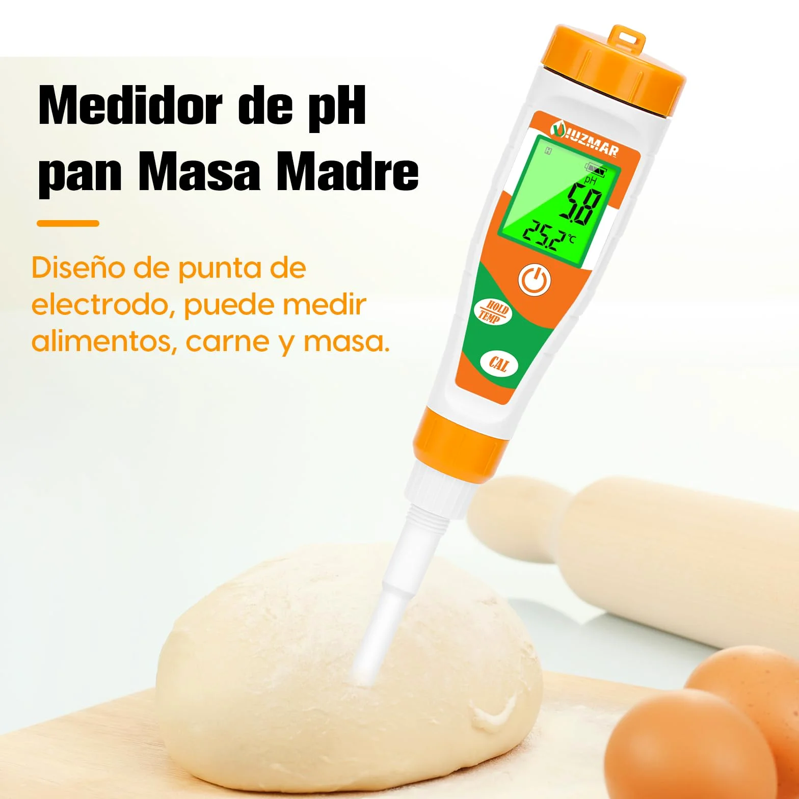 UIUZMAR Medidor de pH Alimentos, phmetro Semisolidos y Liquido, Medidor de pH para Fermentos, Pan, Masa Madre, Cosmetica, Queso, Arroz, Kombucha, Piscina, Acuario, Hidroponía, Agua Potable