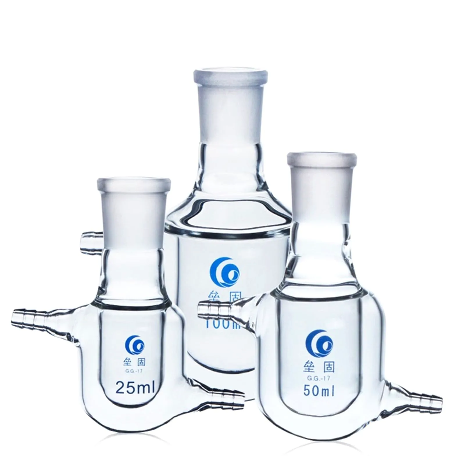 Botella de reacción con camisa de un solo cuello, matraz de vidrio de borosilicato de pared gruesa, laboratorio de reactores de plantas con camisa #24(50ml Caliber 24mm)