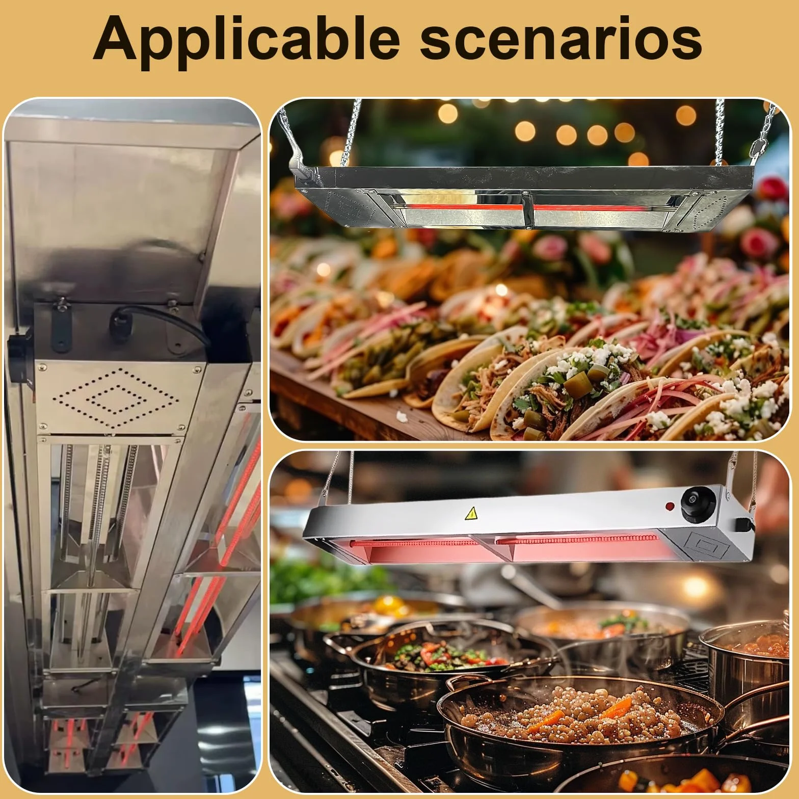 Lampara de Calor Cocina Acero Inoxidable Colgante Temperatura Ajustable 60cm 2 Piezas