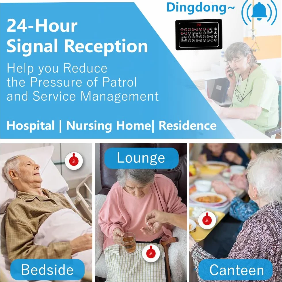 Sistema de Llamada Inalámbrico Cuidador Pager Enfermera Sistema de Alerta SOS Call Bell Botón de Alarma para Restaurante Hospital Clínica Cuidador Enfermera Con 1 Receptor 20 Botón de llamada a