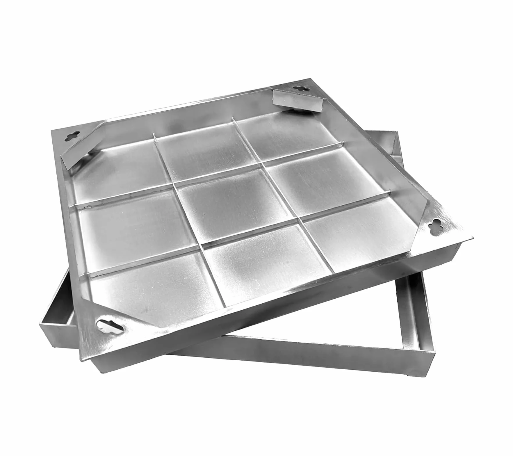 Tapa de alcantarilla con marco, 500 x 500 mm, acero inoxidable A15, tapa de alcantarilla, para interior y exterior, cuadrada