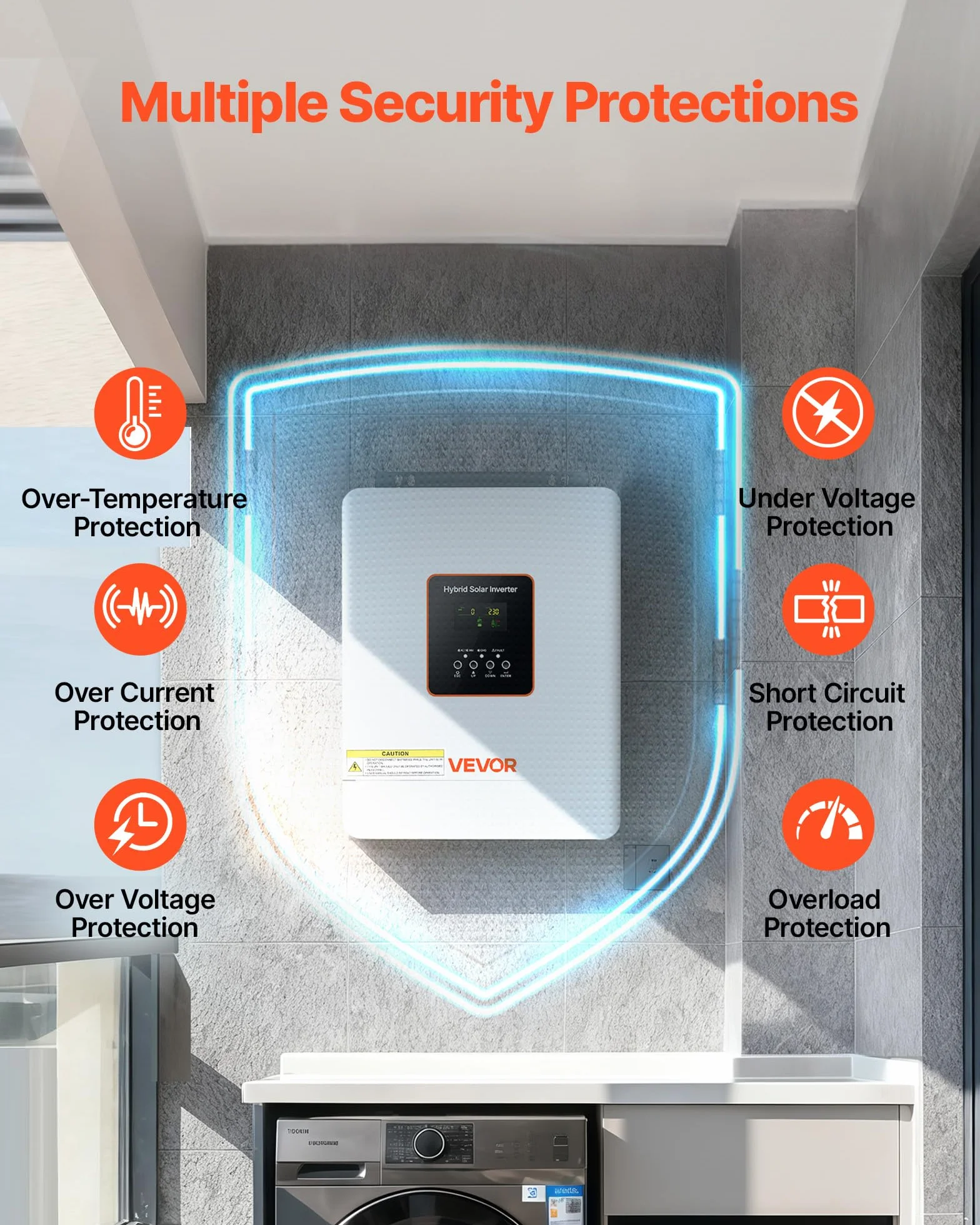 VEVOR Inversor Solar Híbrido de 3000 W, Onda Sinusoidal Pura, Controlador de Carga Solar MPPT Integrado de 80 A, Compatible con Baterías de Plomo-Ácido de Litio, Nivel de Ruido < 50 dB, Blanco