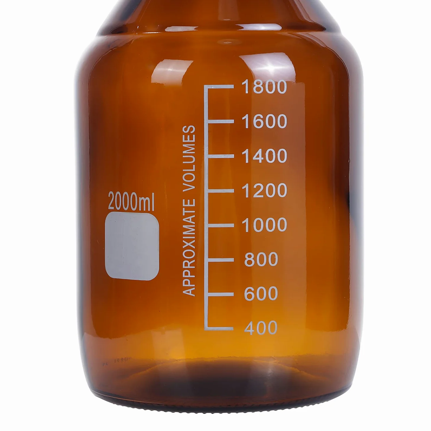 Una pieza 2 litros ámbar borosilicato vidrio graduado redondo 2000ml reactivo de laboratorio/botella de almacenamiento con GL45 azul tapón de rosca