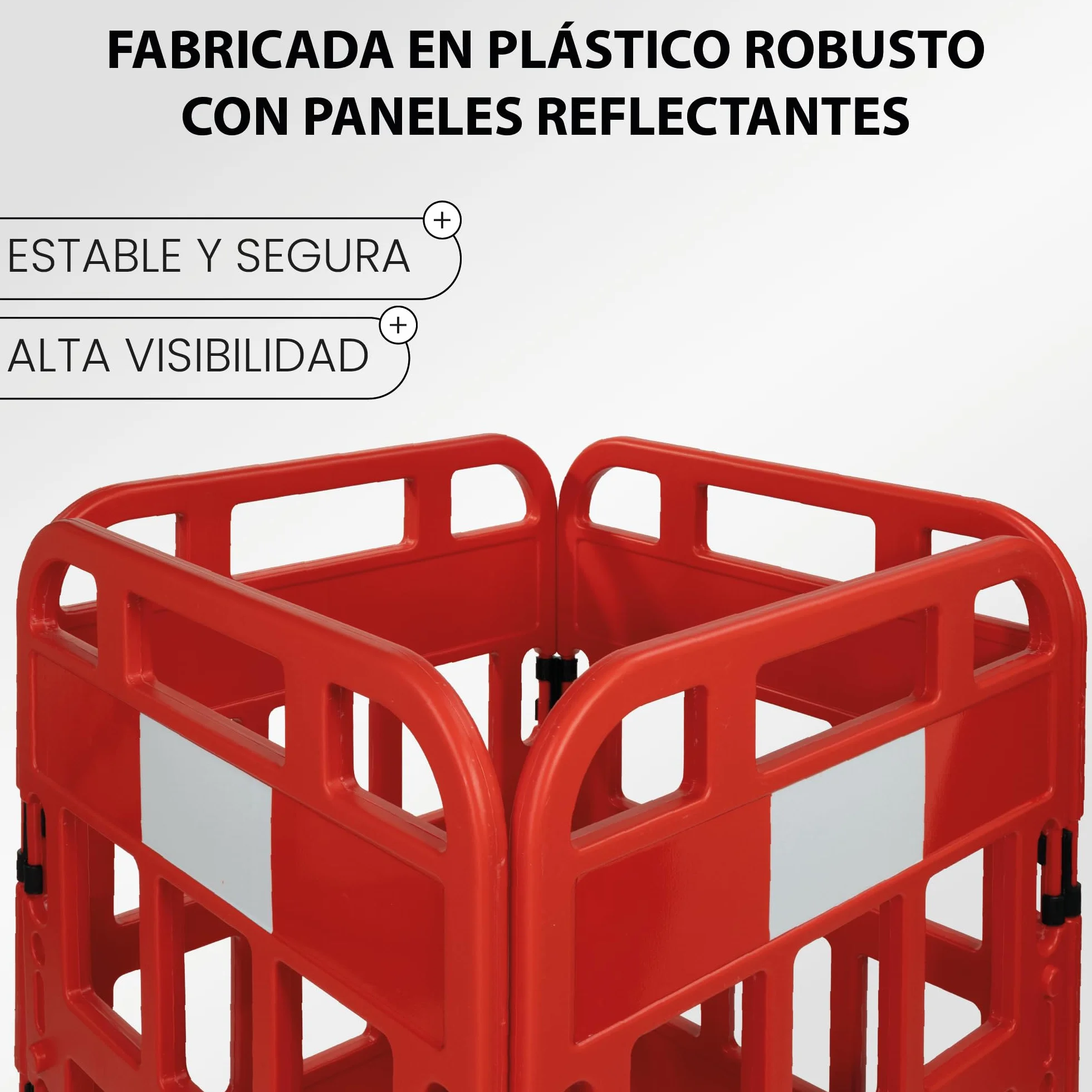 Valla de Seguridad Modular Plegable de Plástico con Bandas Reflectantes | Set de 4 Paneles Conectables | 100x75 cm | Barrera de Protección para Obras, Zonas de Reparación y Áreas Peatonales