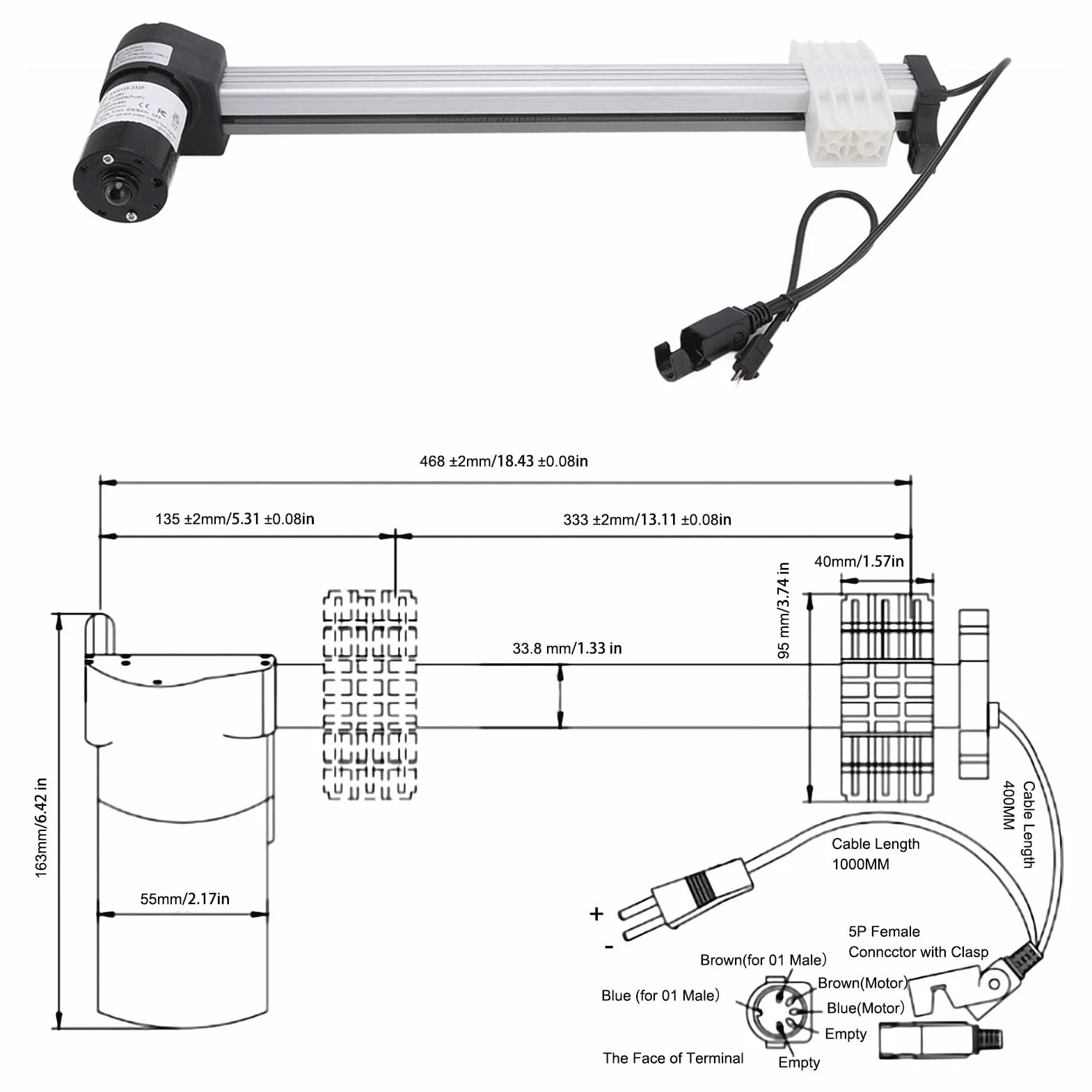 Motor de sofá reclinable de Potencia, sillas de elevación de sofá Motor reclinable de Potencia y actuador Lineal actuador de 333 mm de protección IPX4 DC29V para sillas