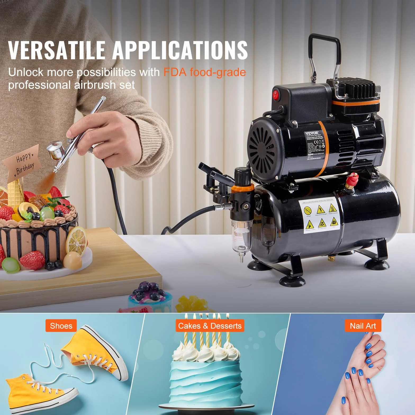 VEVOR Kit de Aerógrafo Profesional 0,3mm Compresor de Aire de Doble Ventilador 3,5L