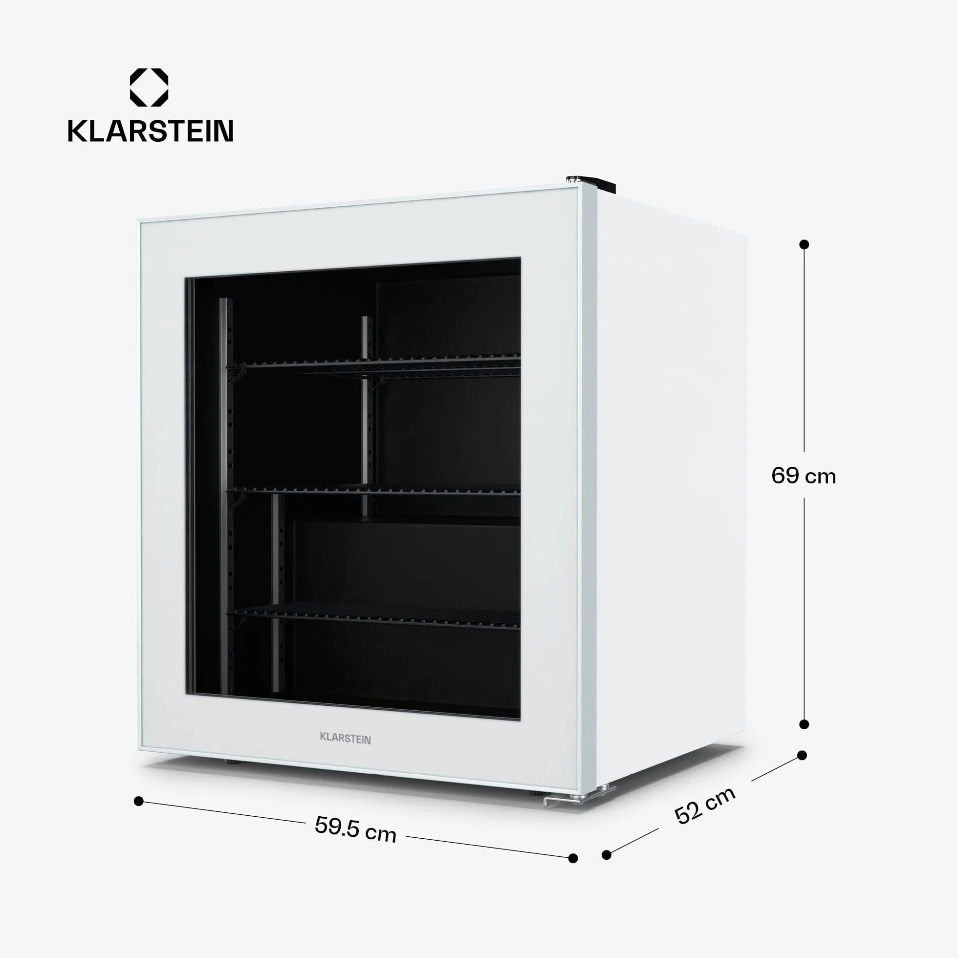 Klarstein IceAge 88 Congelador Pequeño 88L Temperatura Ajustable 0 a -18°C Puerta de Cristal Iluminación Led 3 Estantes Eficiencia Energética E Blanco