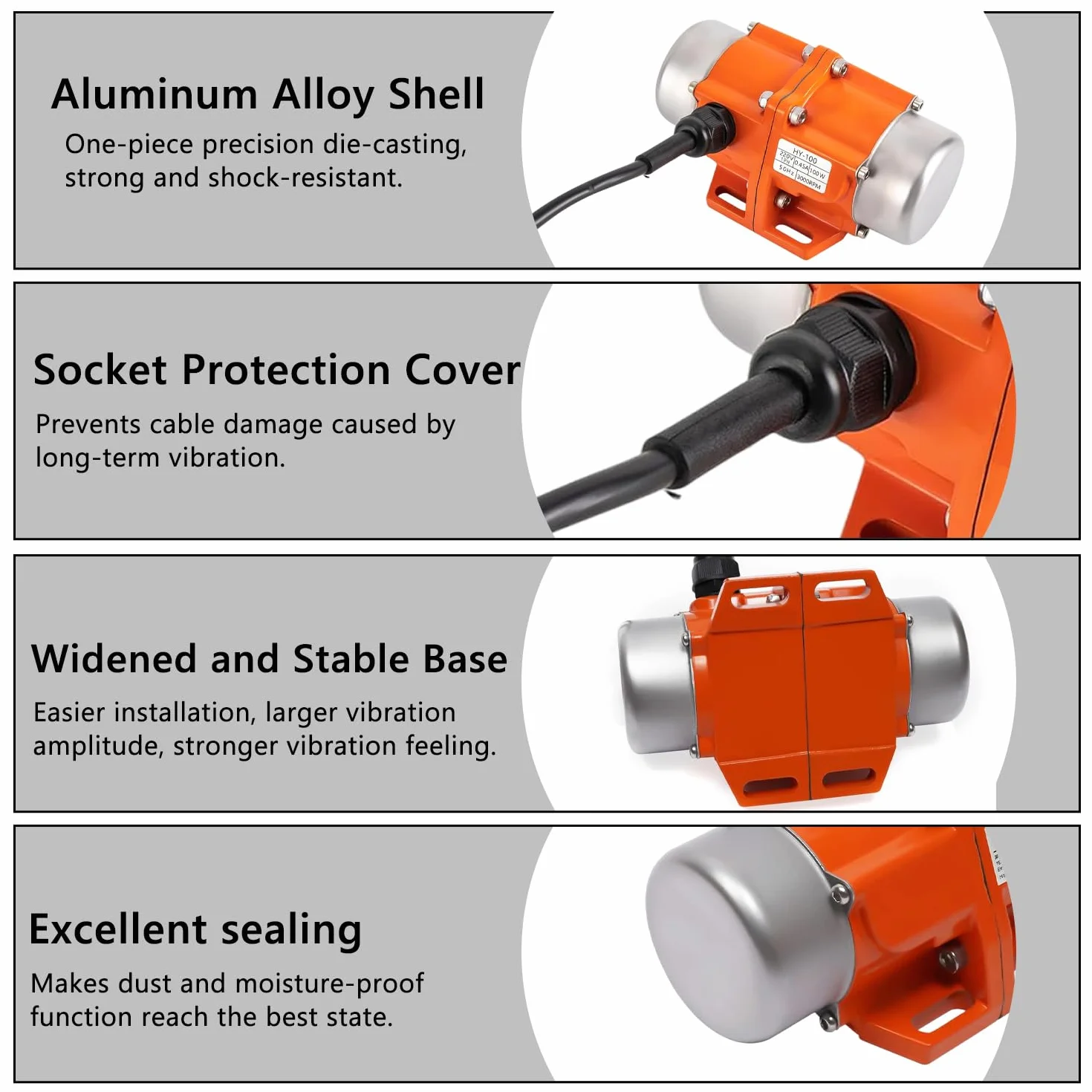 220V 100W Motor de Vibración con Controlador de Velocidad de 0-3000RPM, para Minería Metalurgia Carbón Electricidad y Construcción