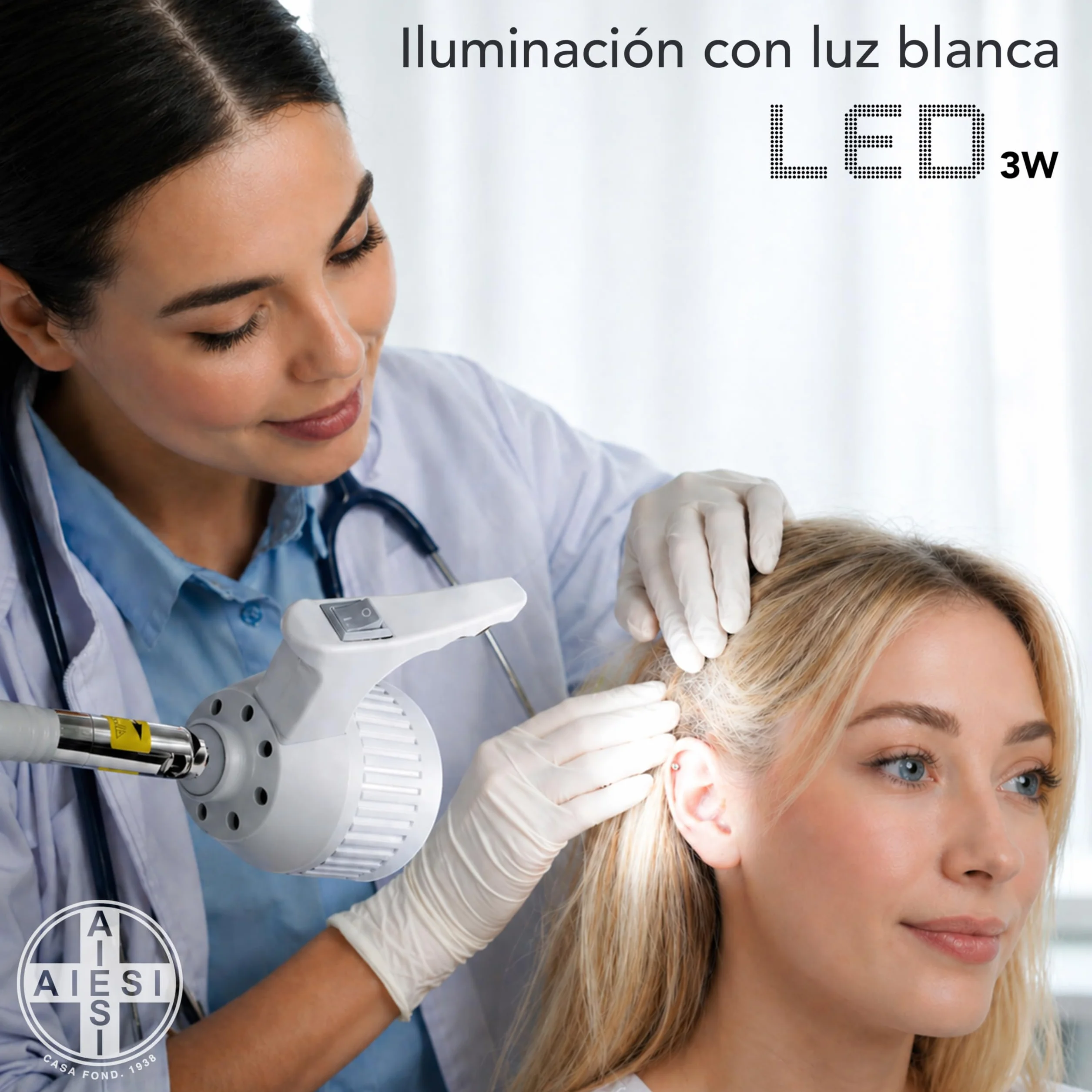 AIESI® Lámpara de exploración médica LED con brazo flexible en soporte con ruedas giratorias para uso médico, Articulación direccional, Garantía 24 meses