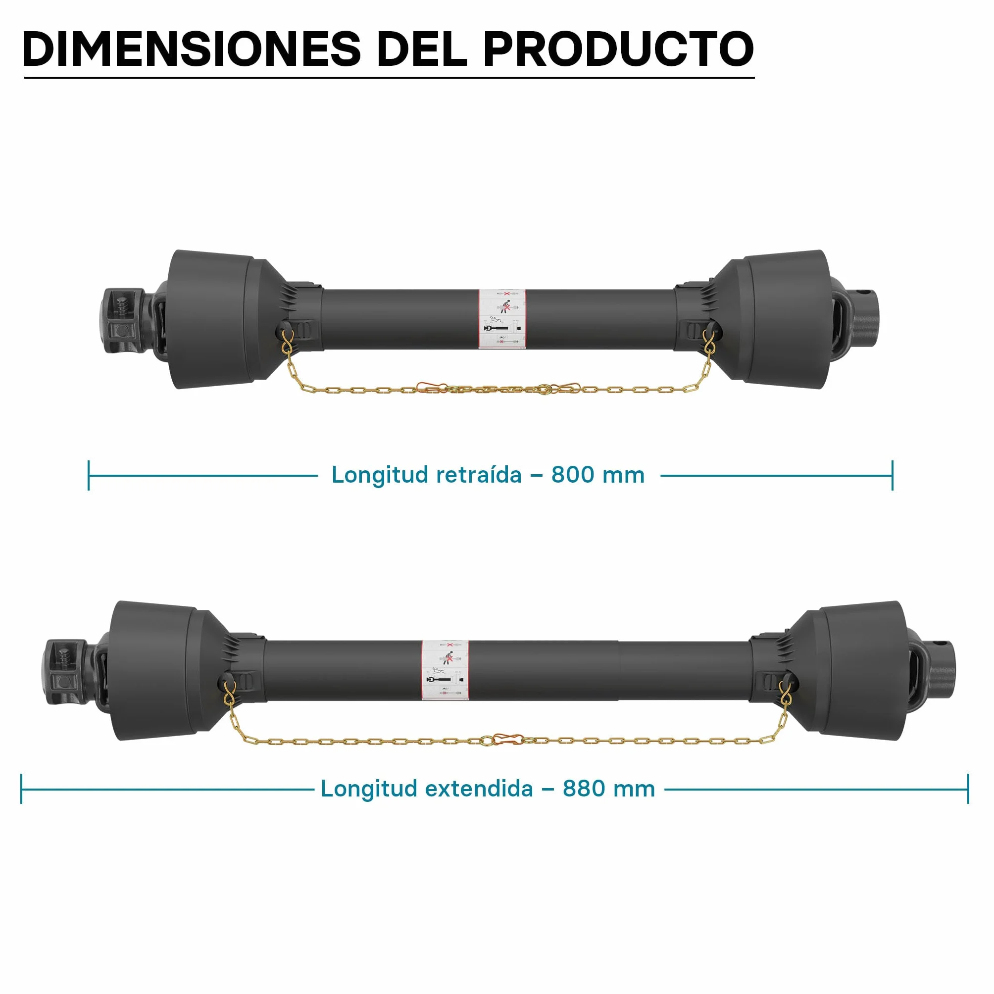 WilTec Toma de Fuerza T1 Eje transmisión cardán 800-880mm 210Nm 540rpm PTO 18kW 25CV 2X 1 3/8" 6 Dientes