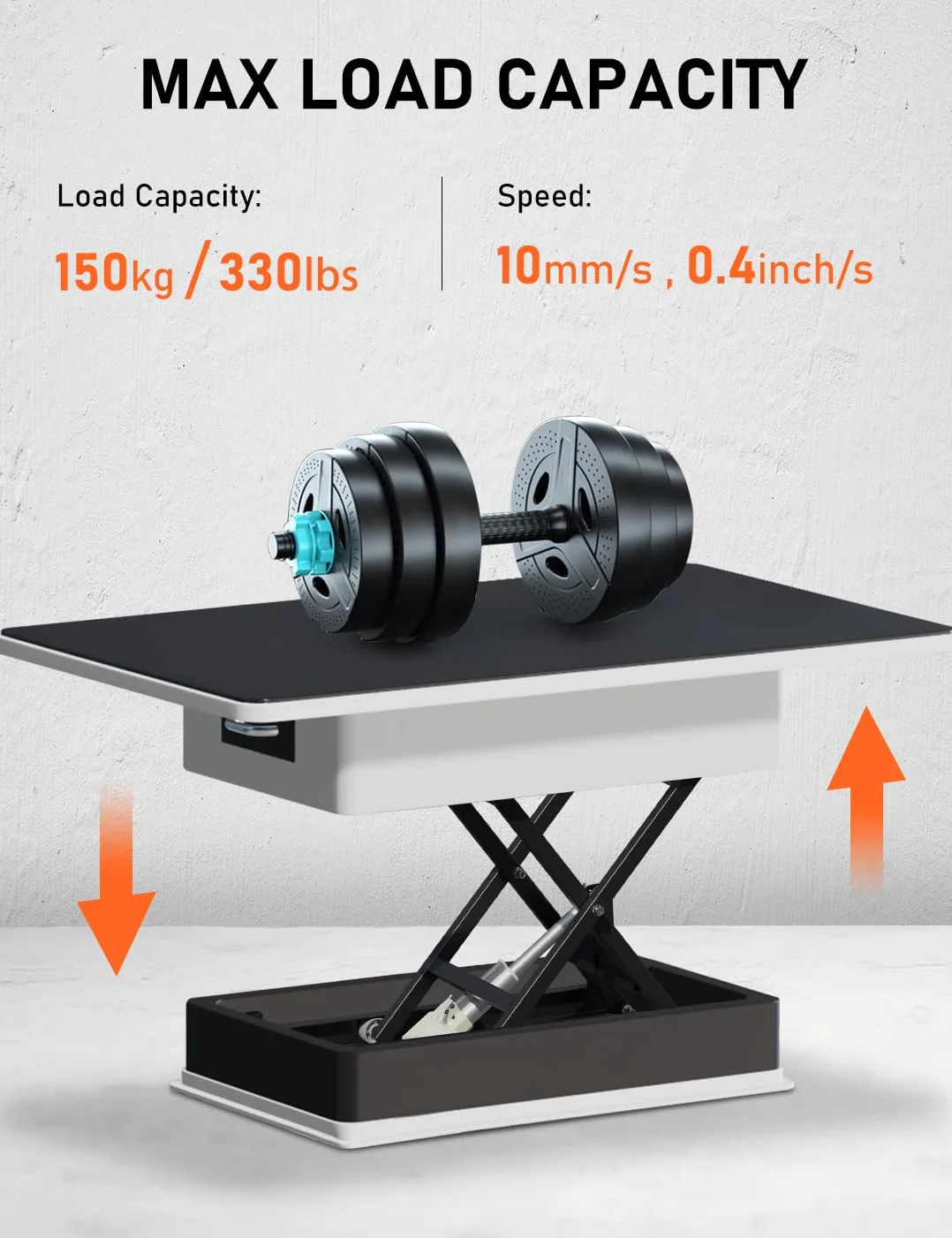 DIHOOL Plataforma de elevación eléctrica de 150 kg de carga, Plataforma de tijeras ajustable de altura 195-680 mm, control de pedales