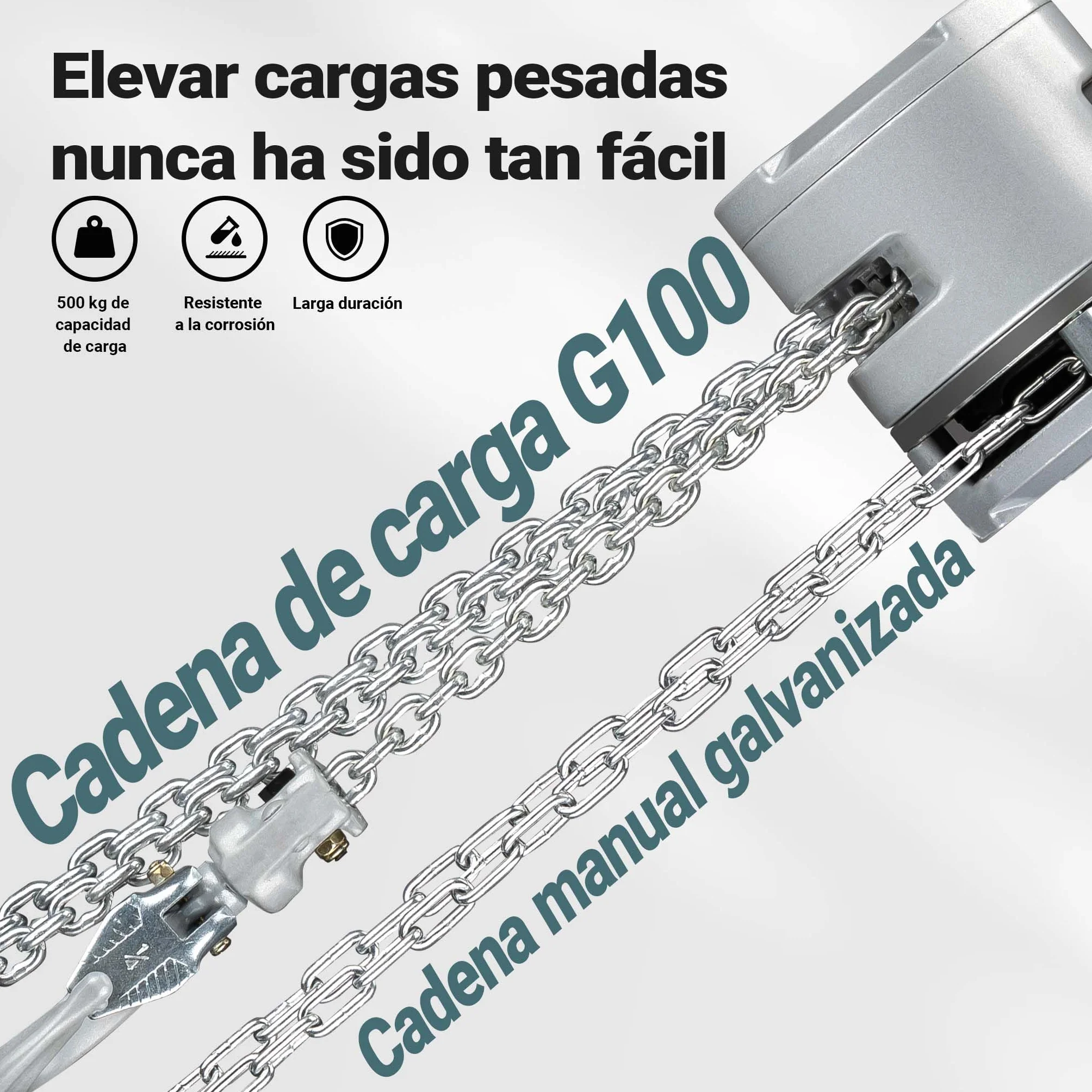 Wiltec Polipasto de cadena 250 kg G100 carcasa de aluminio 3 m de elevación cabrestante manual sistema de freno y engranaje reductor para mayor seguridad y facilidad de uso