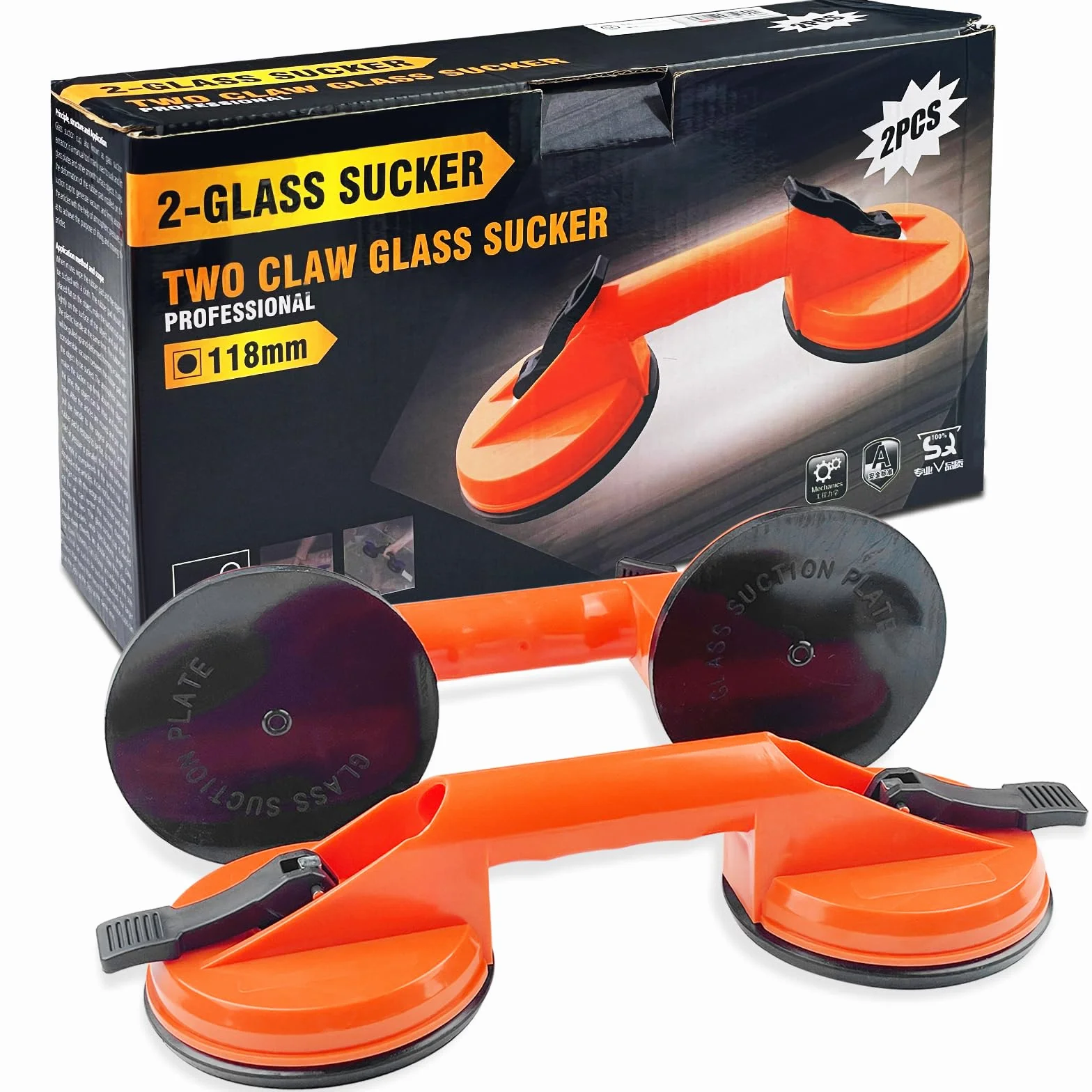 Ventosas para Cristal 100 Kg, Asas de Succión Ergonómicas Antideslizantes para Transportar Objetos Pesados
