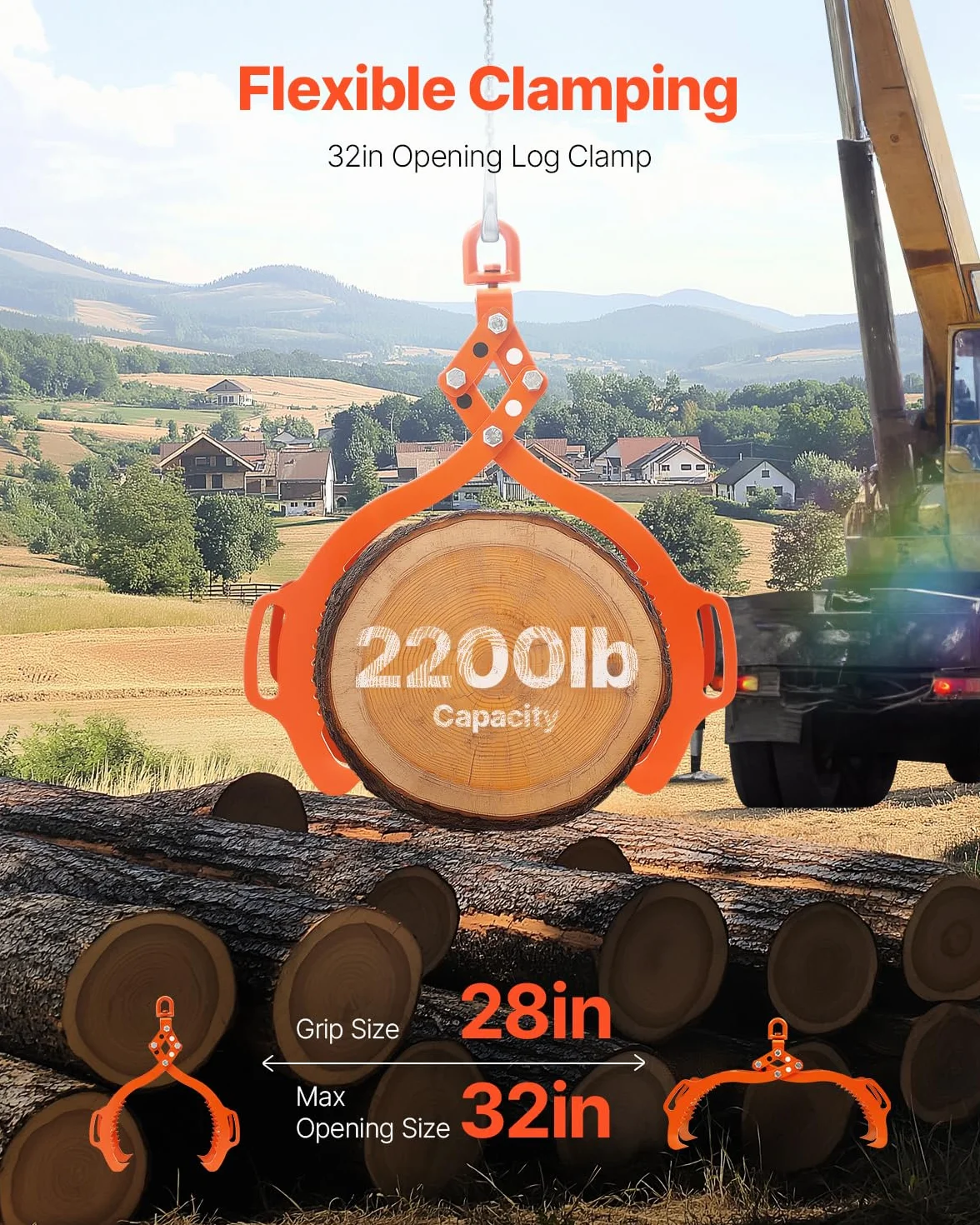 VEVOR Pinzas para Levantar Piedras 710-812 mm Pinzas para Rocas 4 Garras Pinzas para Troncos de Acero Capacidad de Elevación de 1000 kg Pinza Giratoria para Arrastrar Troncos para Camiones, Tractores