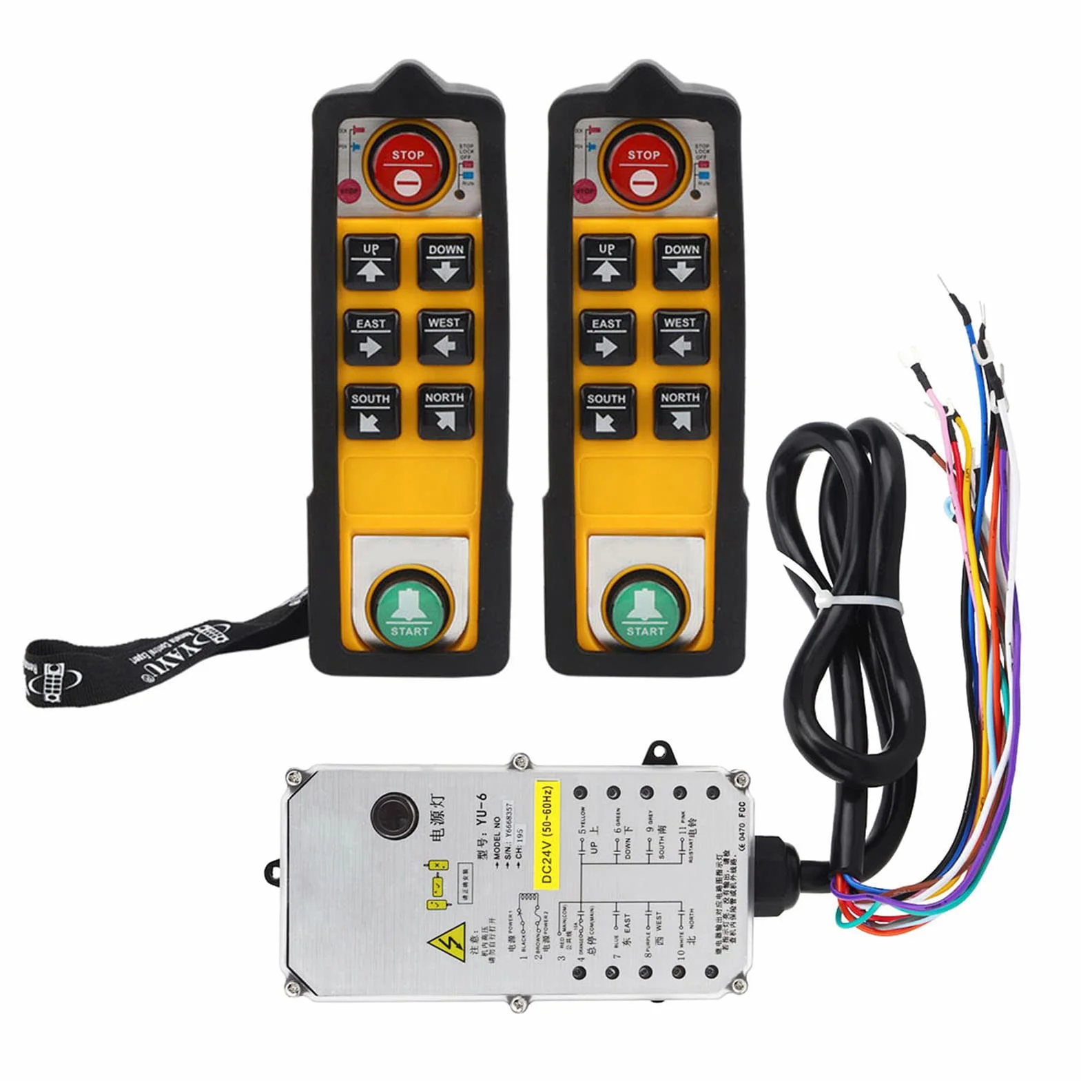 Controlador de grúa YU-6 Doble manija control remoto de grúa impermeable 800 MHz RF punto(DC24V), Default, DC24V