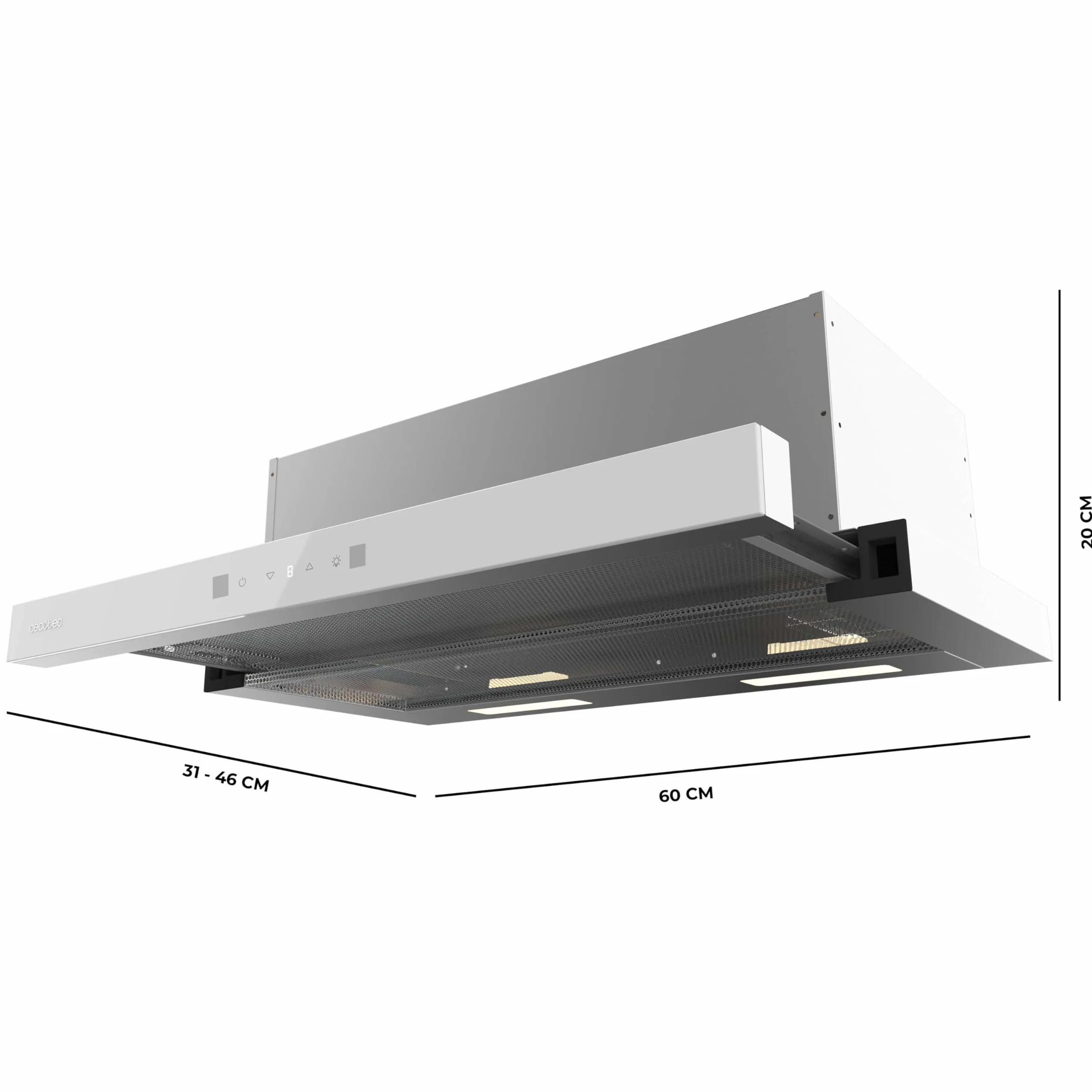 Cecotec Campana Extractora 60cm Telescópica Bolero Flux TLT 604400 Glass White A+++ 431,2m³/h Motor DC Control Táctil